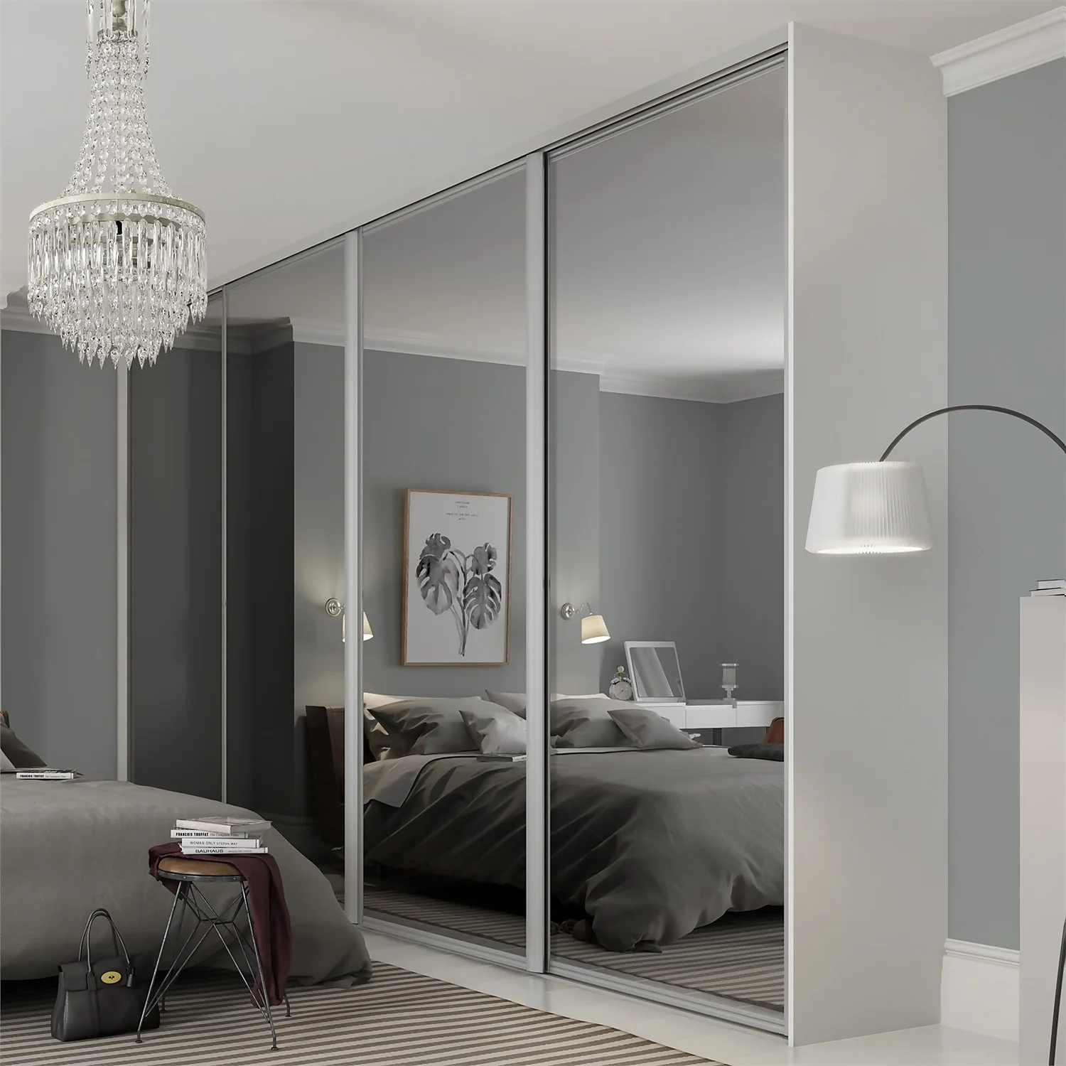 Ellipse Sliding Wardrobe Door 1 Panel Mirror With Aluminium Frame (W)762mm - Image 2