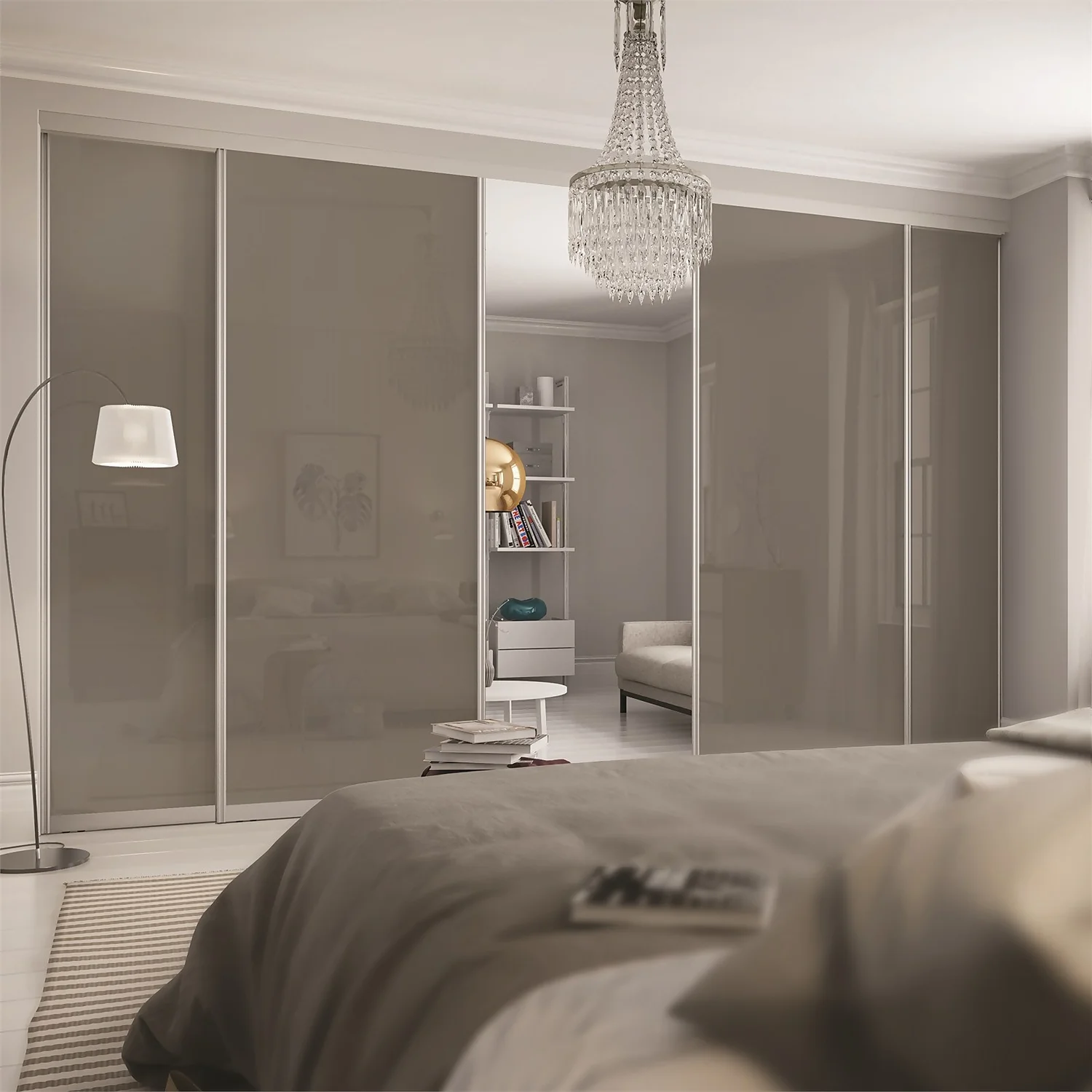 Duo Sliding Wardrobe Door Cappuccino Glass / Mirror With Aluminium Frame (W)914mm - Image 2