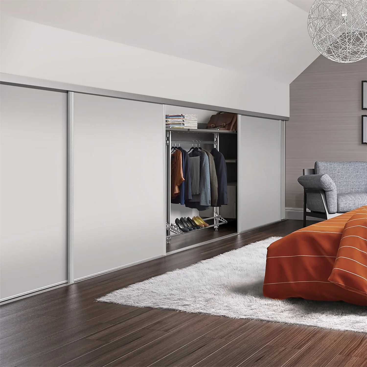 Loft Sliding Wardrobe Door White Panel With White Wood Effect Frame (W)610mm - Image 2
