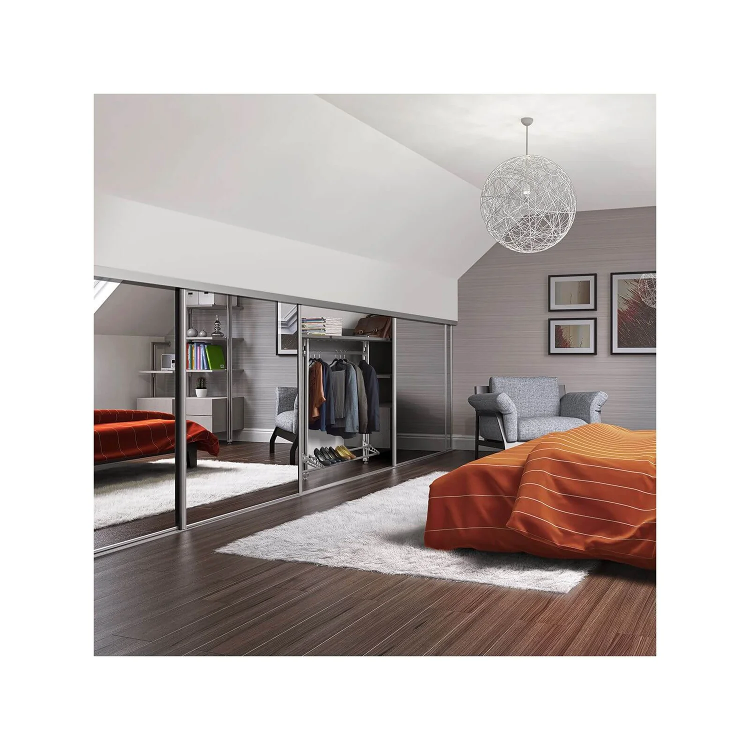 Loft Sliding Wardrobe Door Mirror With Silver Frame (W)914mm - Image 2