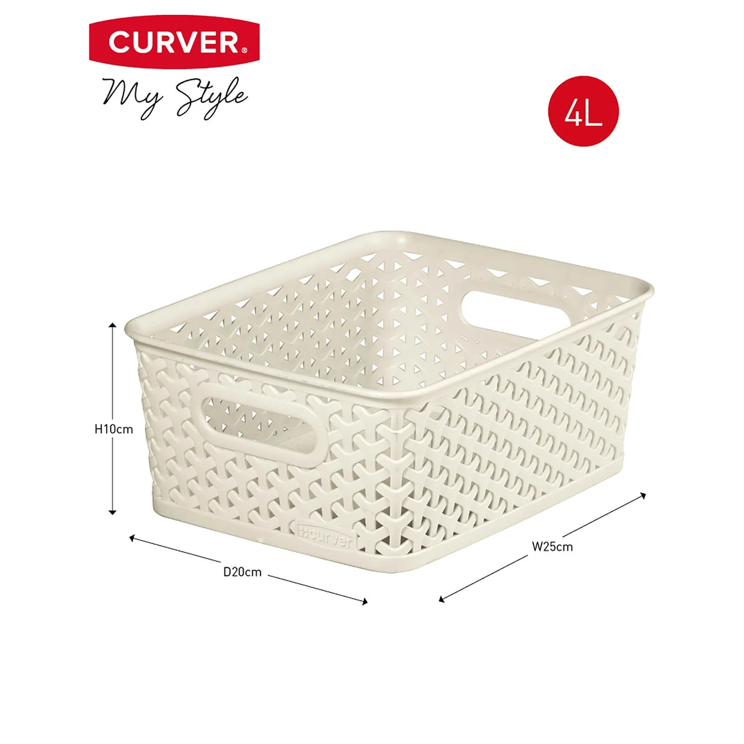 Curver My Style Small Rectangular Plastic Storage Basket - Vintage White - 4L - Image 2
