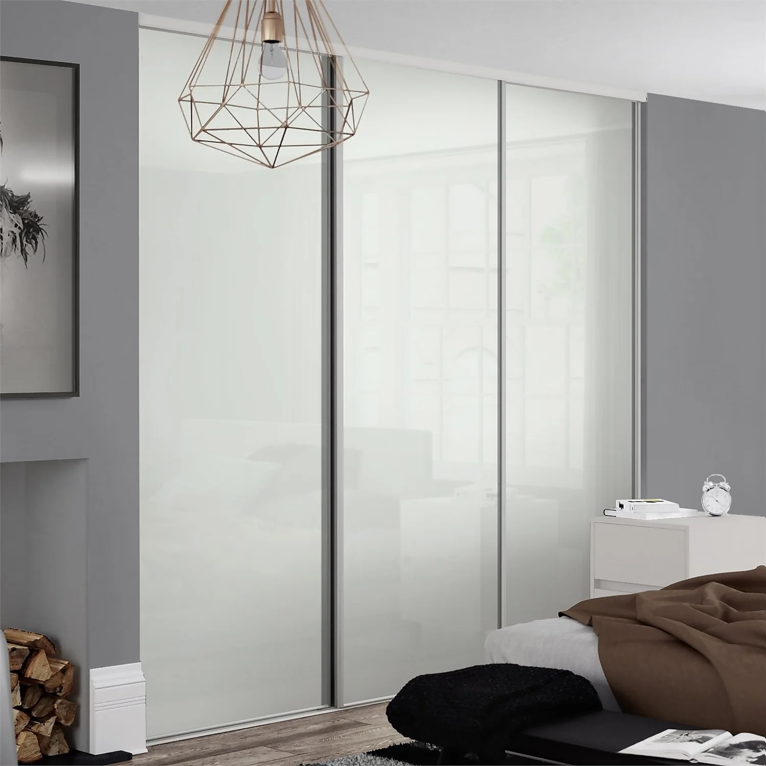 Classic Sliding Wardrobe Door Arctic White Glass With Silver Frame (W)762mm - Image 2