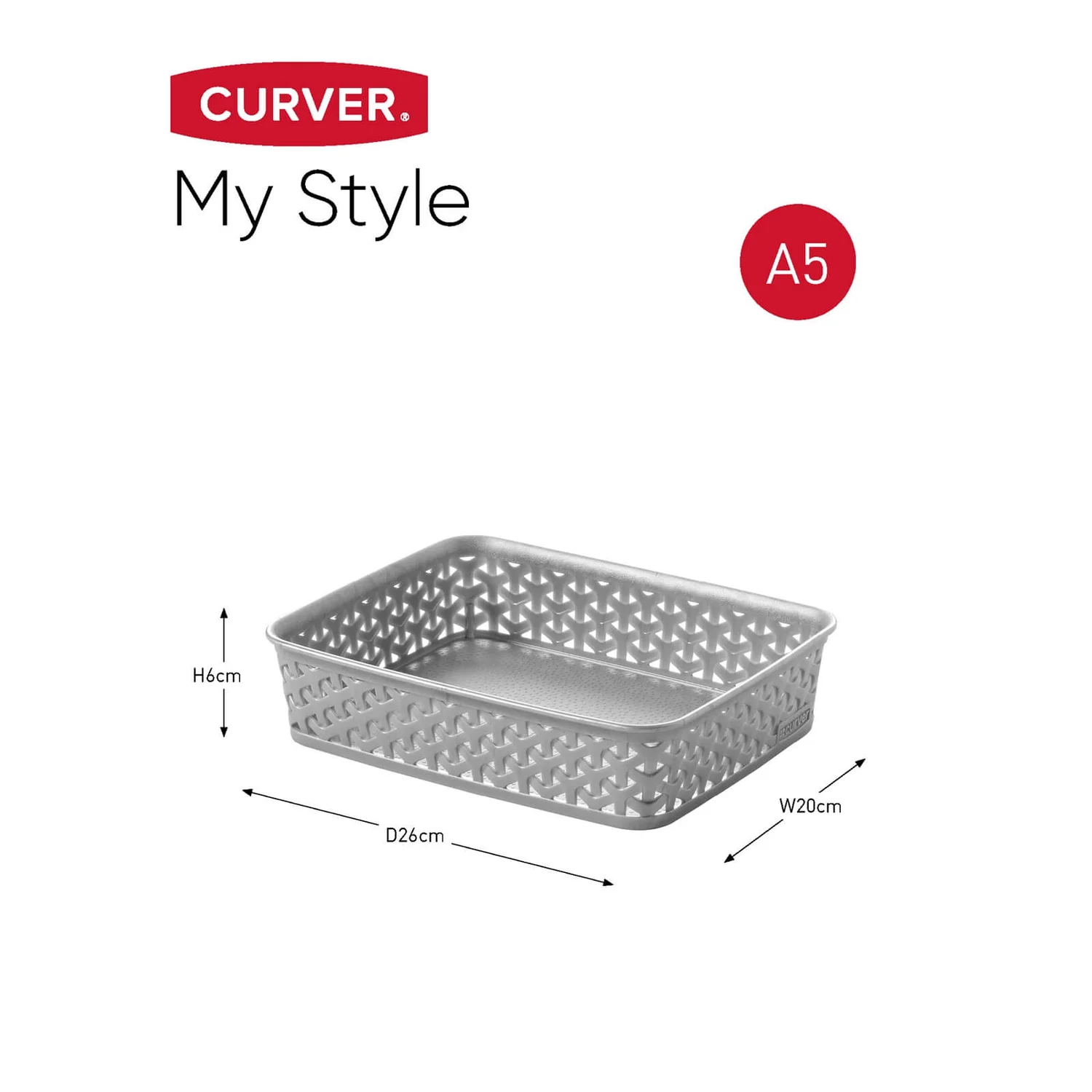 Curver My Style A5 Rectangular Plastic Storage Organiser - Grey - Image 5