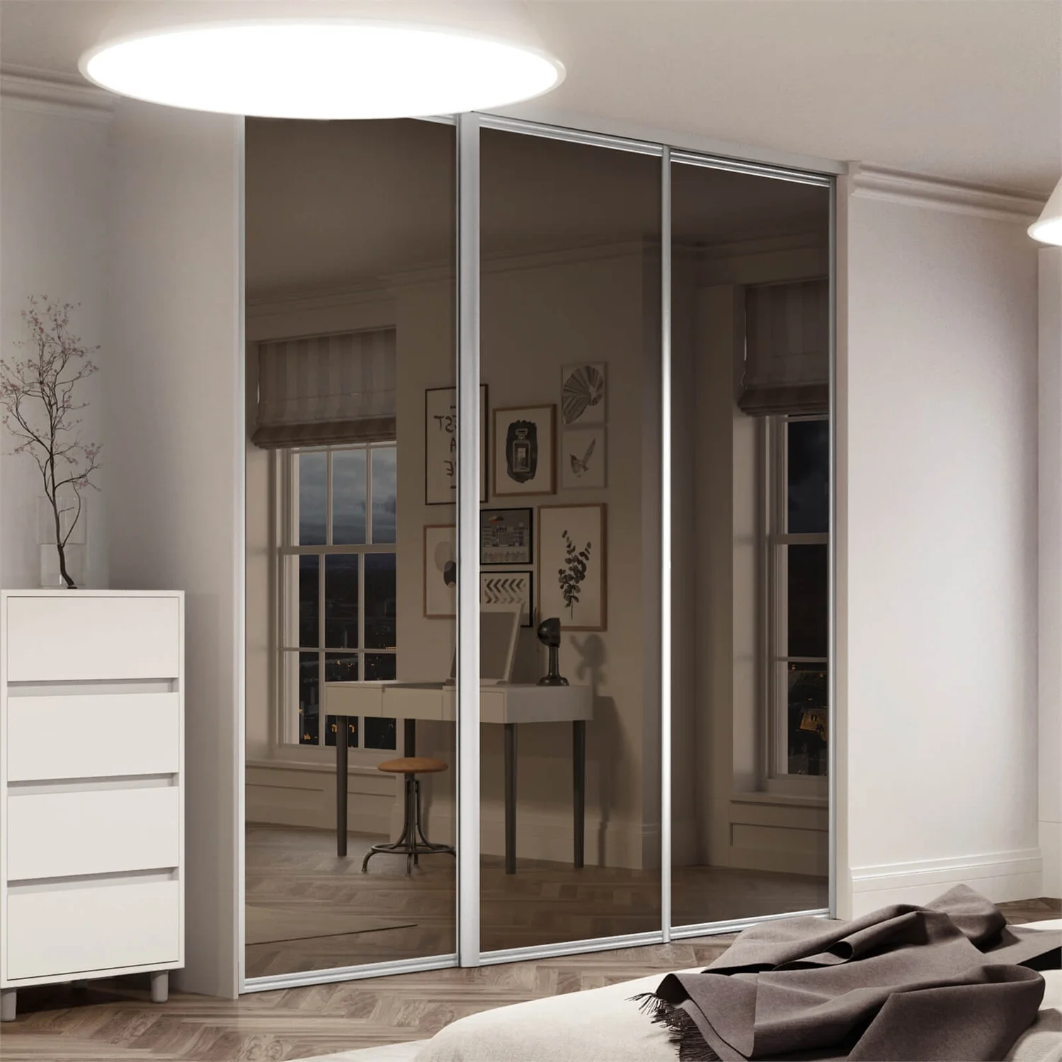 Ellipse Sliding Wardrobe Door 1 Panel Bronze Mirror With Aluminium Frame (W)914mm - Image 2