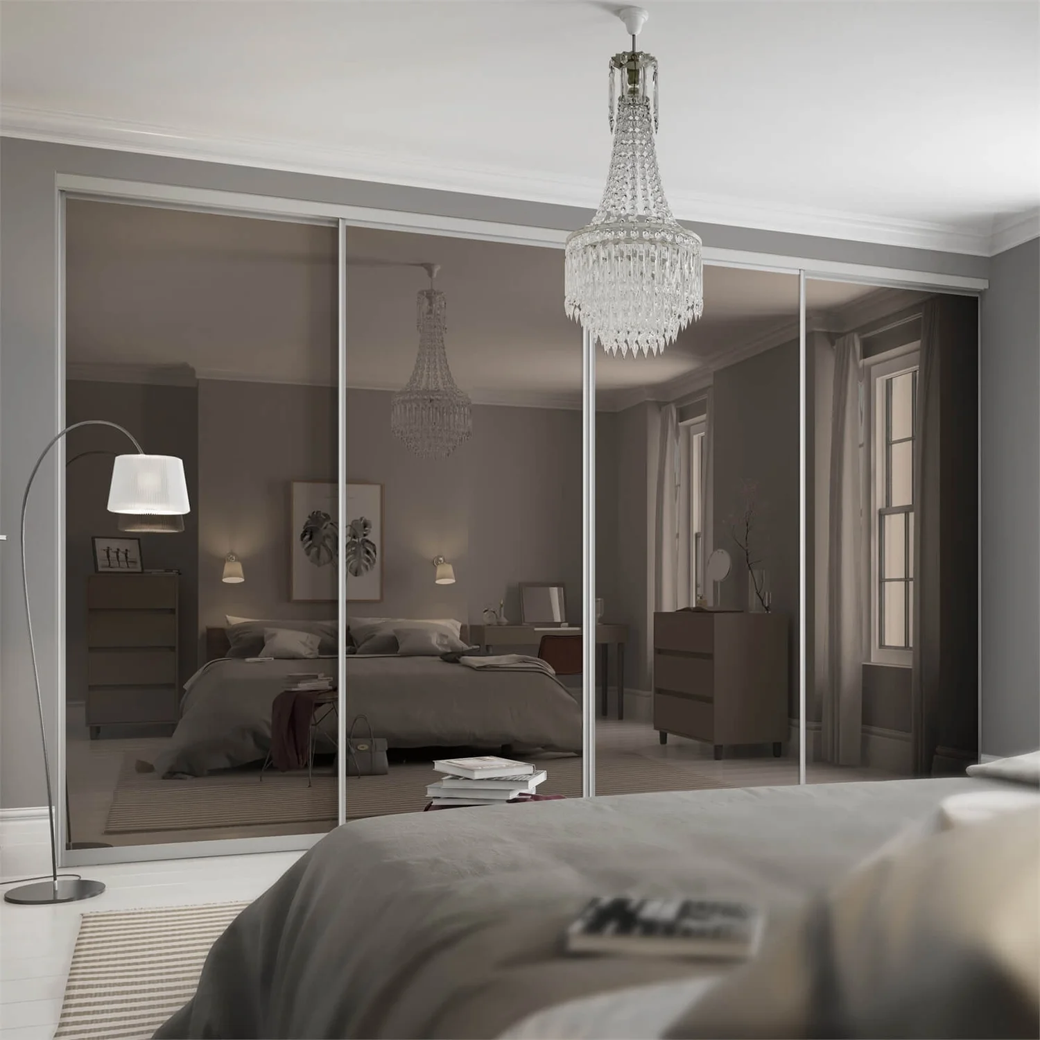 Duo Sliding Wardrobe Door Bronze Mirror / Silver Mirror With Aluminium Frame (W)762mm - Image 2