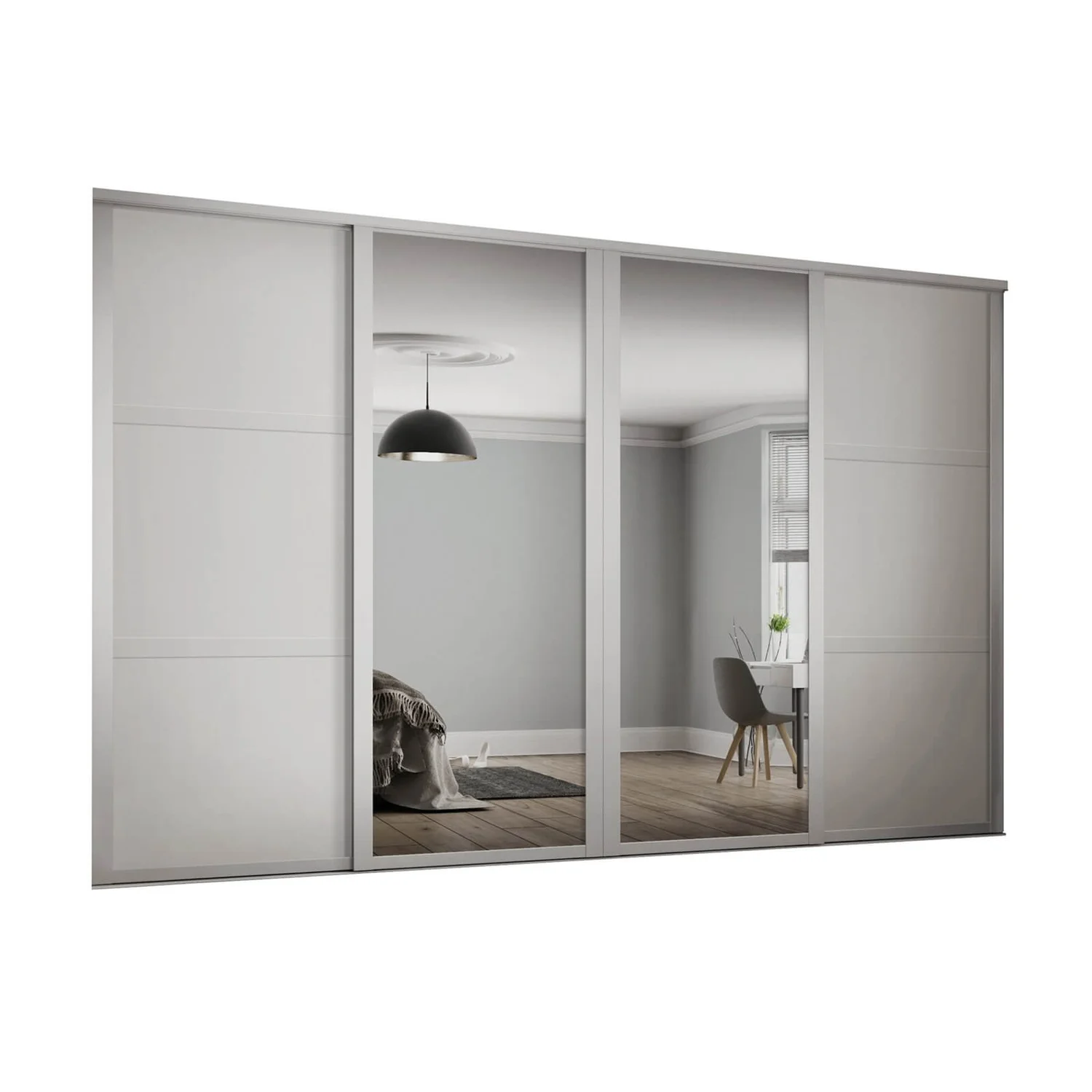 Shaker 4 Door Sliding Wardrobe Kit White Panel / Mirror With White Frame (W)2290 X (H)2260mm