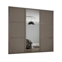 Shaker 3 Door Sliding Wardrobe Kit Stone Grey Panel / Mirror With Stone Grey Frame (W)1680 X (H)2260mm