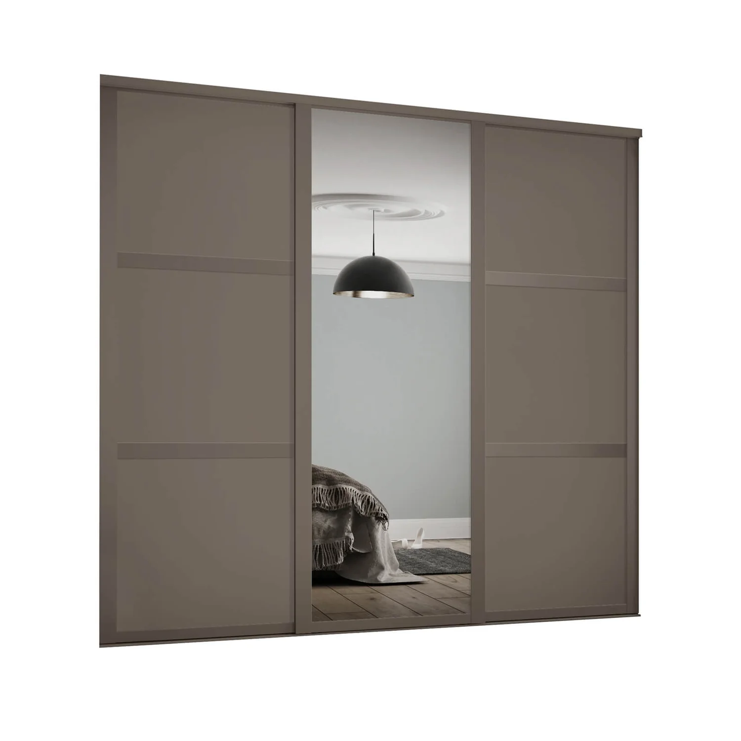 Shaker 3 Door Sliding Wardrobe Kit Stone Grey Panel / Mirror With Stone Grey Frame (W)2136 X (H)2260mm
