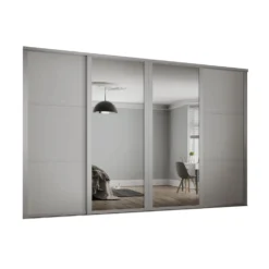 Shaker 4 Door Sliding Wardrobe Kit Cashmere Panel / Mirror (W)3506 X (H)2260mm