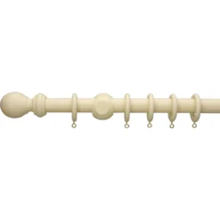 Cream Wooden Curtain Pole & Ball Finial - 1.2m