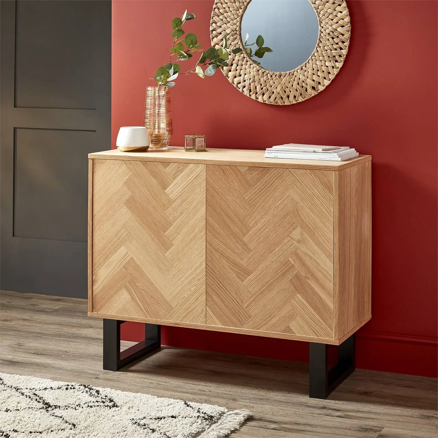 Skelby Herringbone Oak Sideboard - Image 8