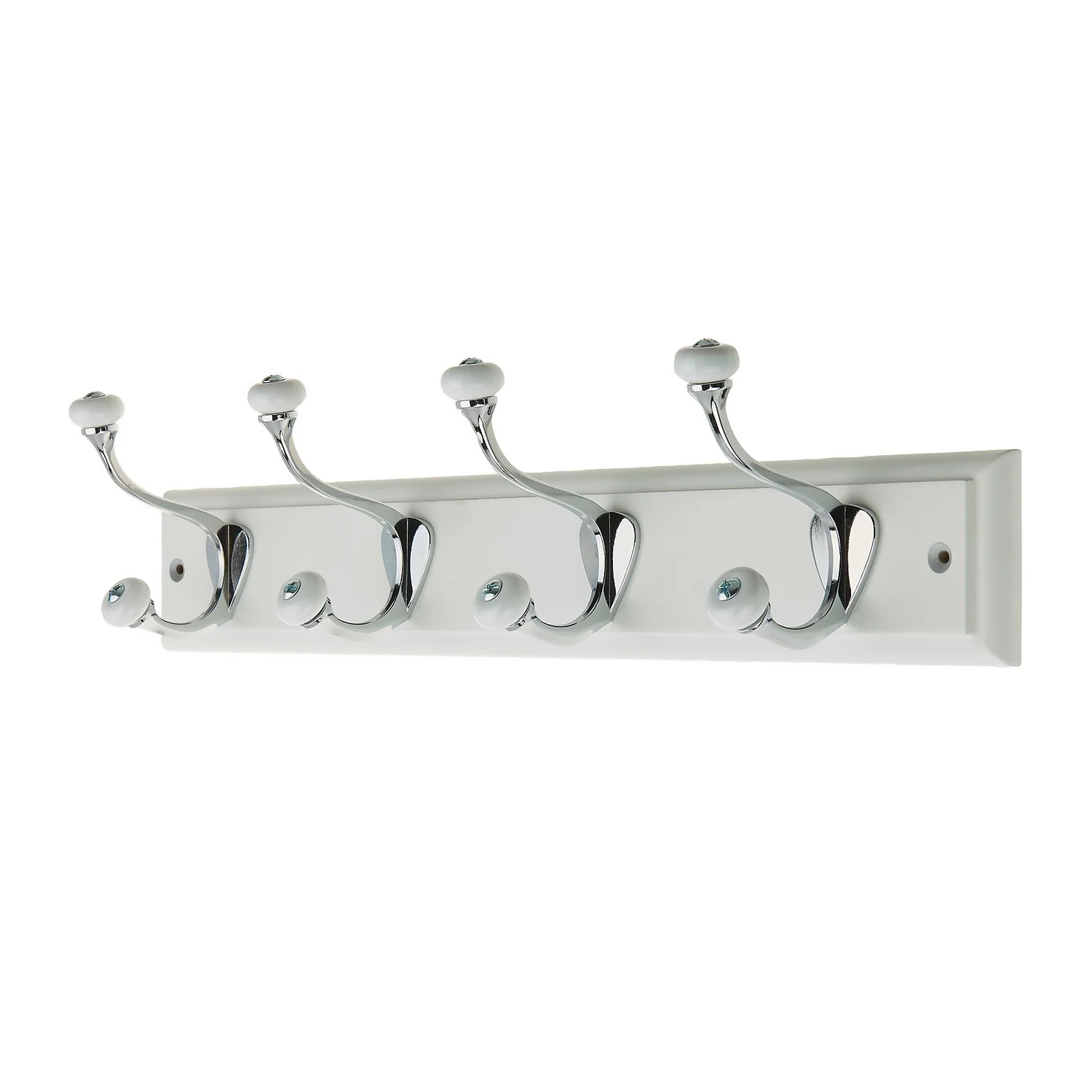 None White Hook Rail - Polished Chrome - 4 Hooks