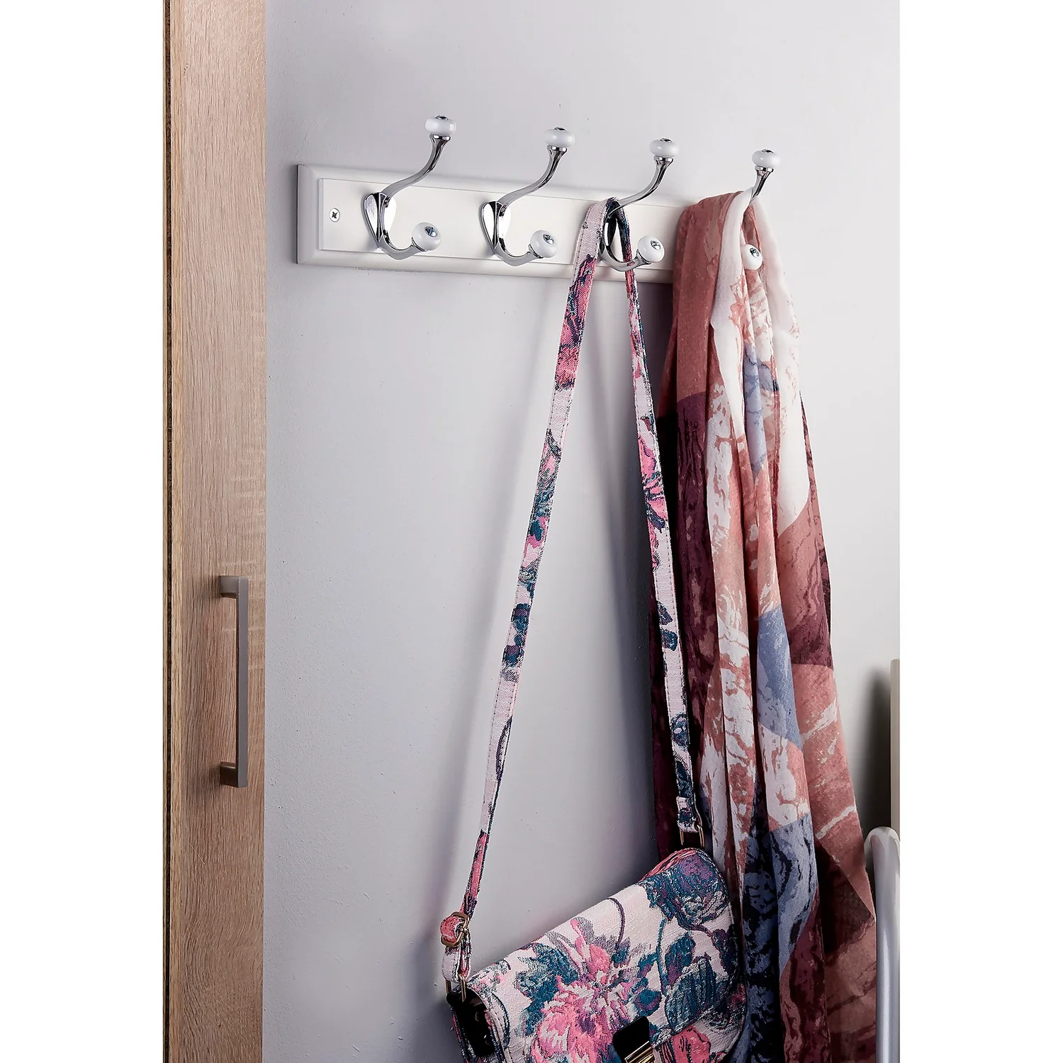 None White Hook Rail - Polished Chrome - 4 Hooks - Image 2