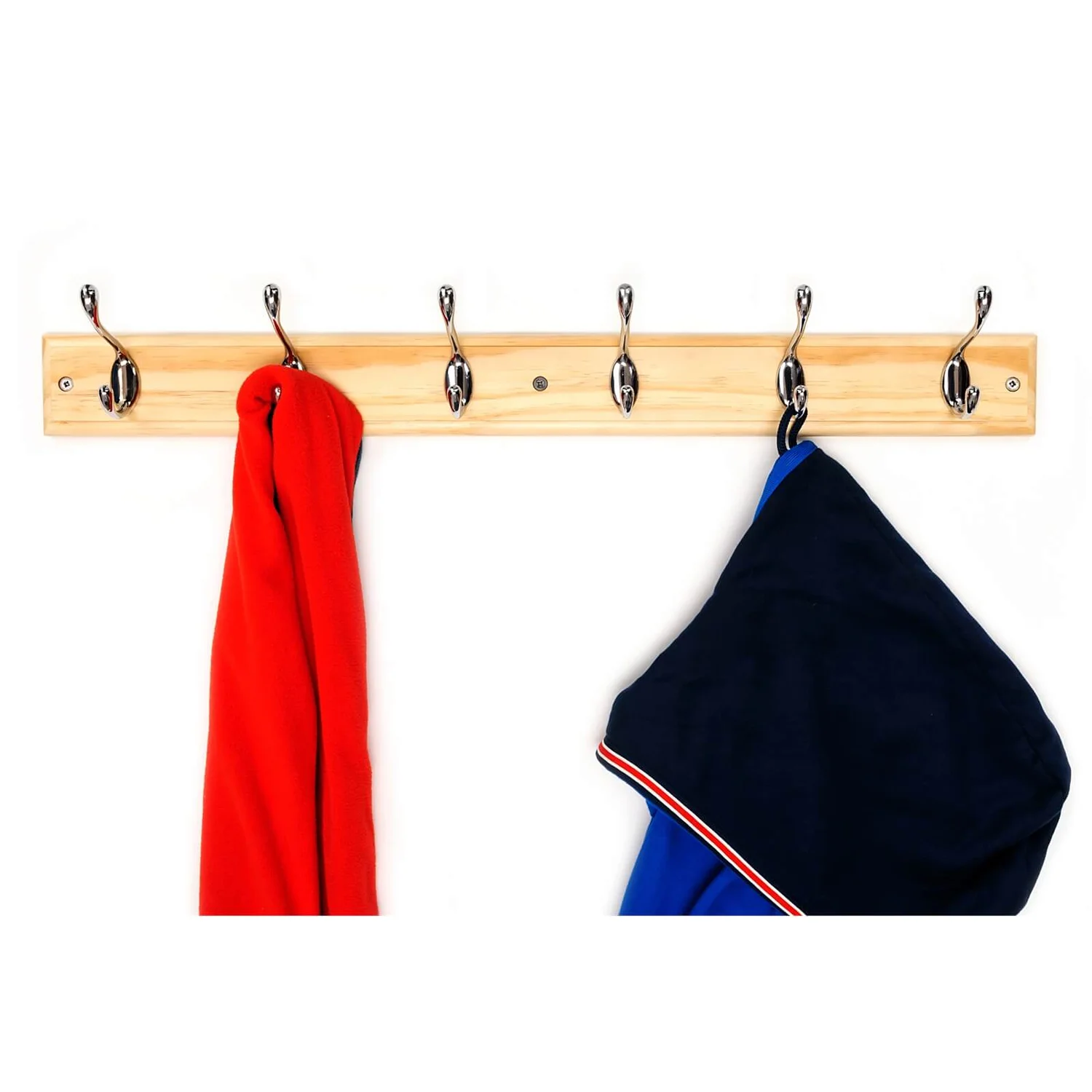 6 Coat Polished Chrome Hooks On Pine Stepped Board - Image 3