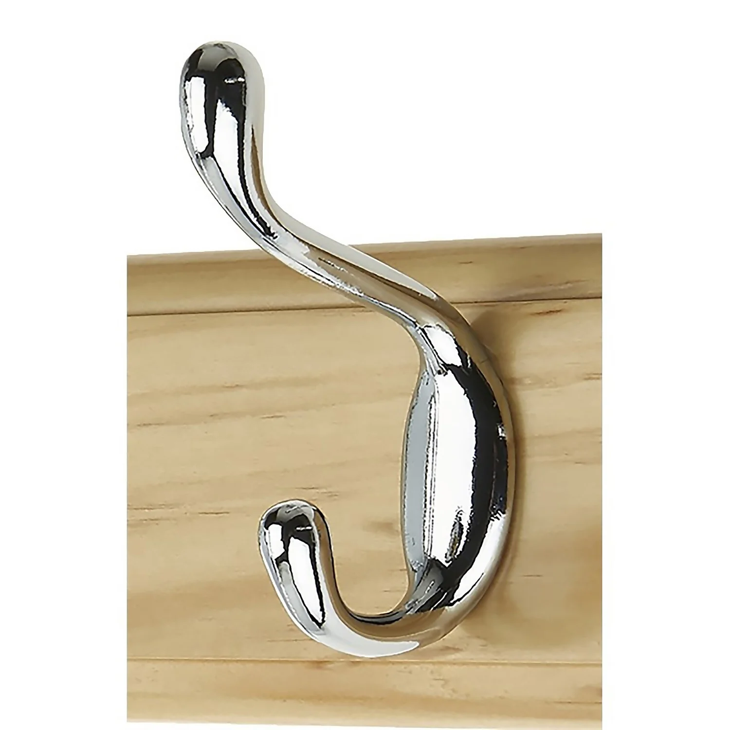 6 Coat Polished Chrome Hooks On Pine Stepped Board - Image 2