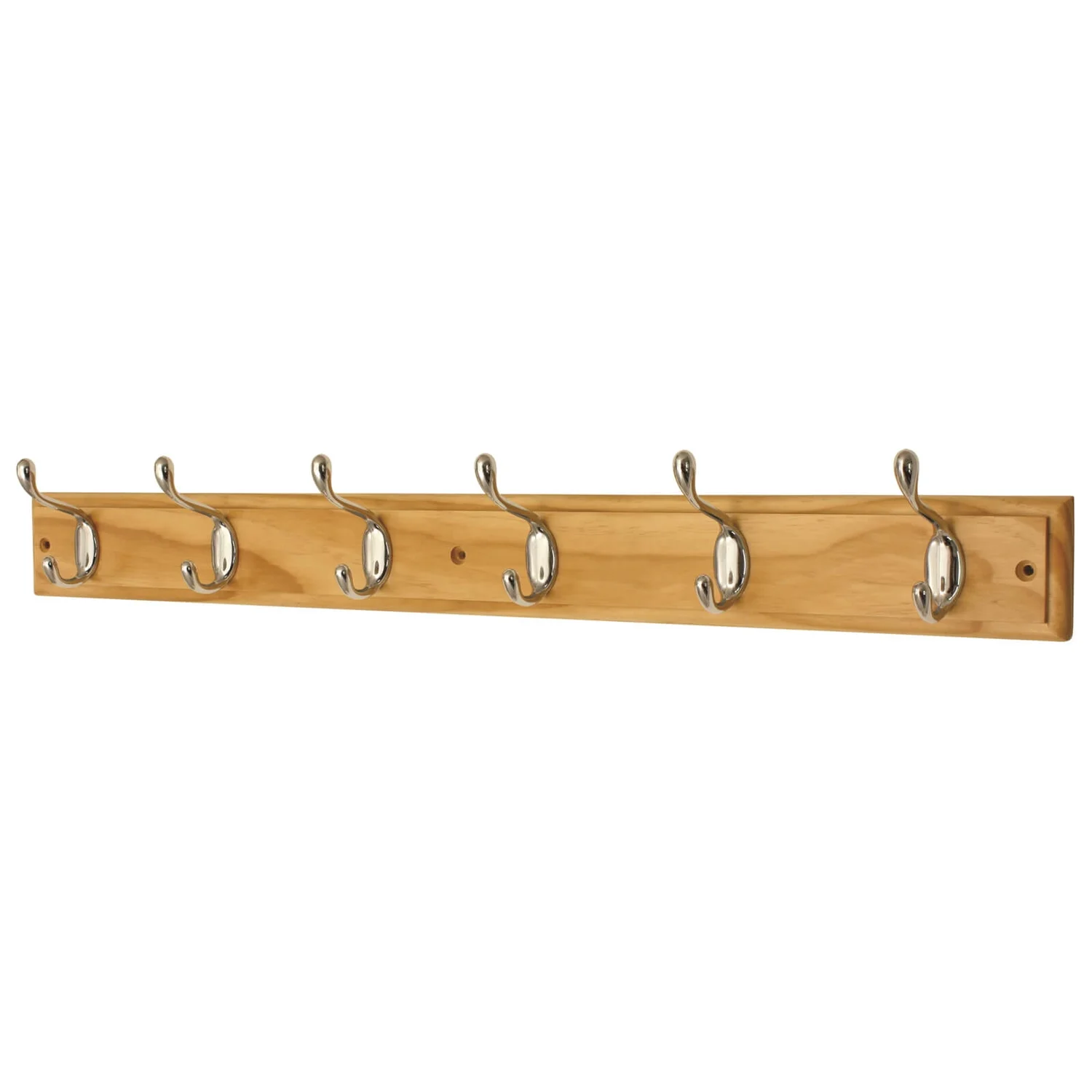 6 Coat Polished Chrome Hooks On Pine Stepped Board