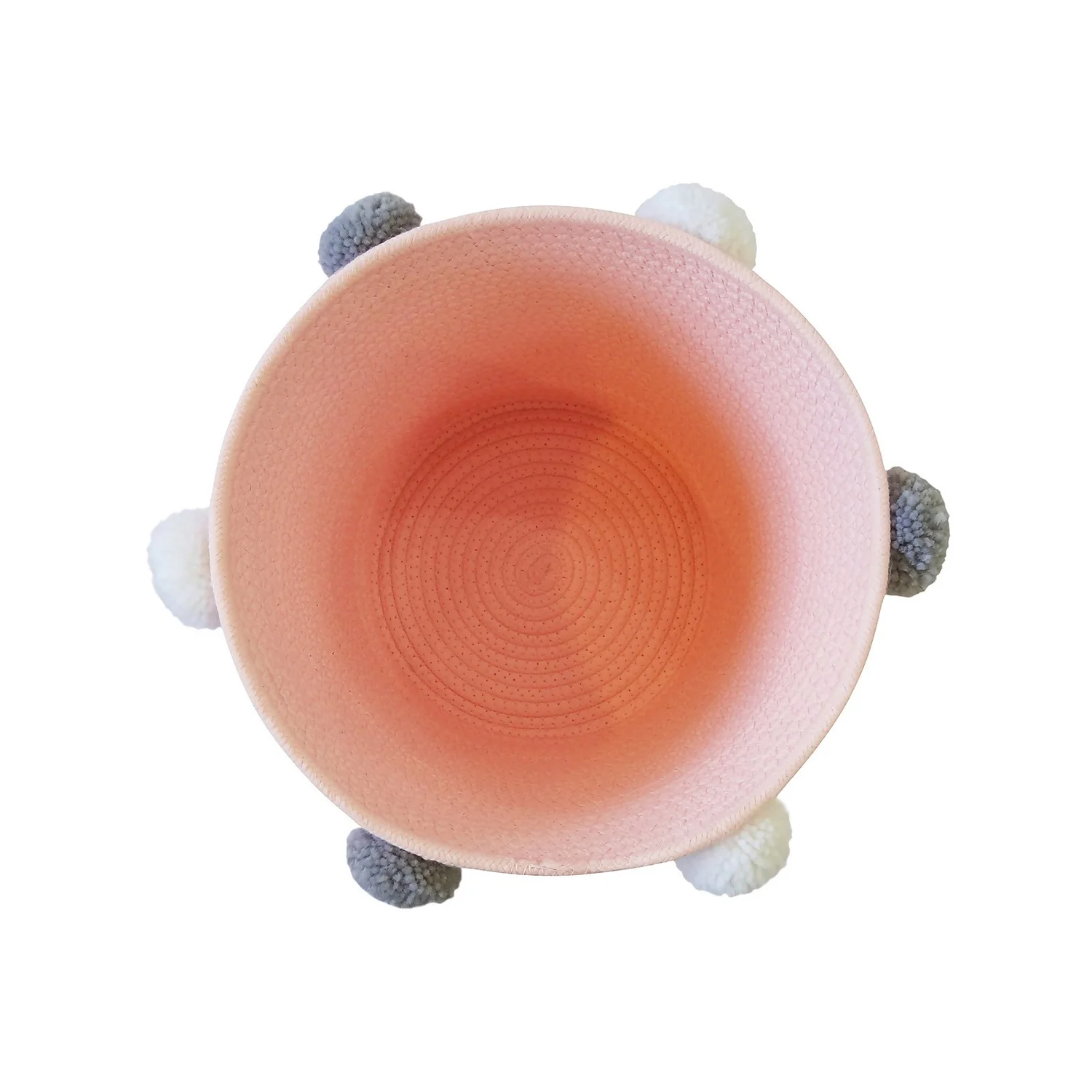 Round Cotton Rope Blush Pom Pom Basket - Image 4