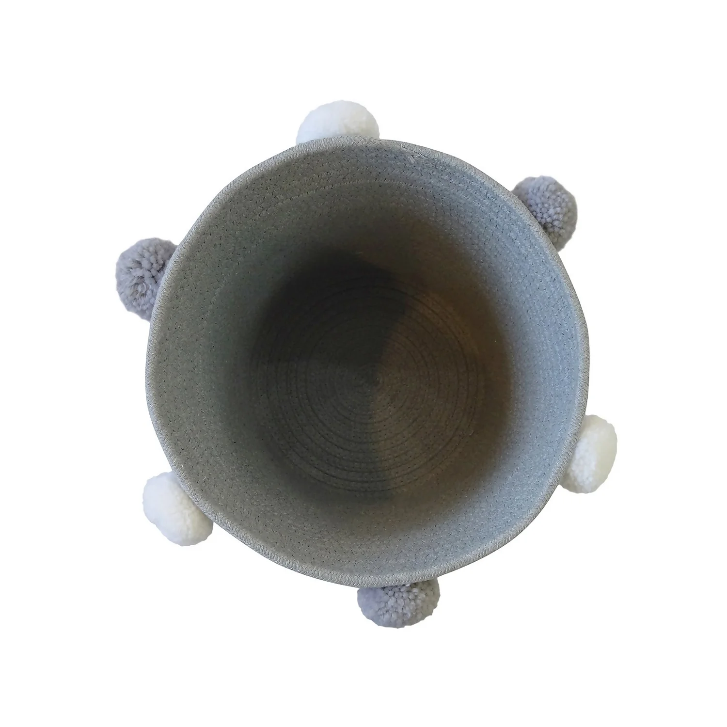 Round Cotton Rope Grey Pom Pom Basket - Image 4