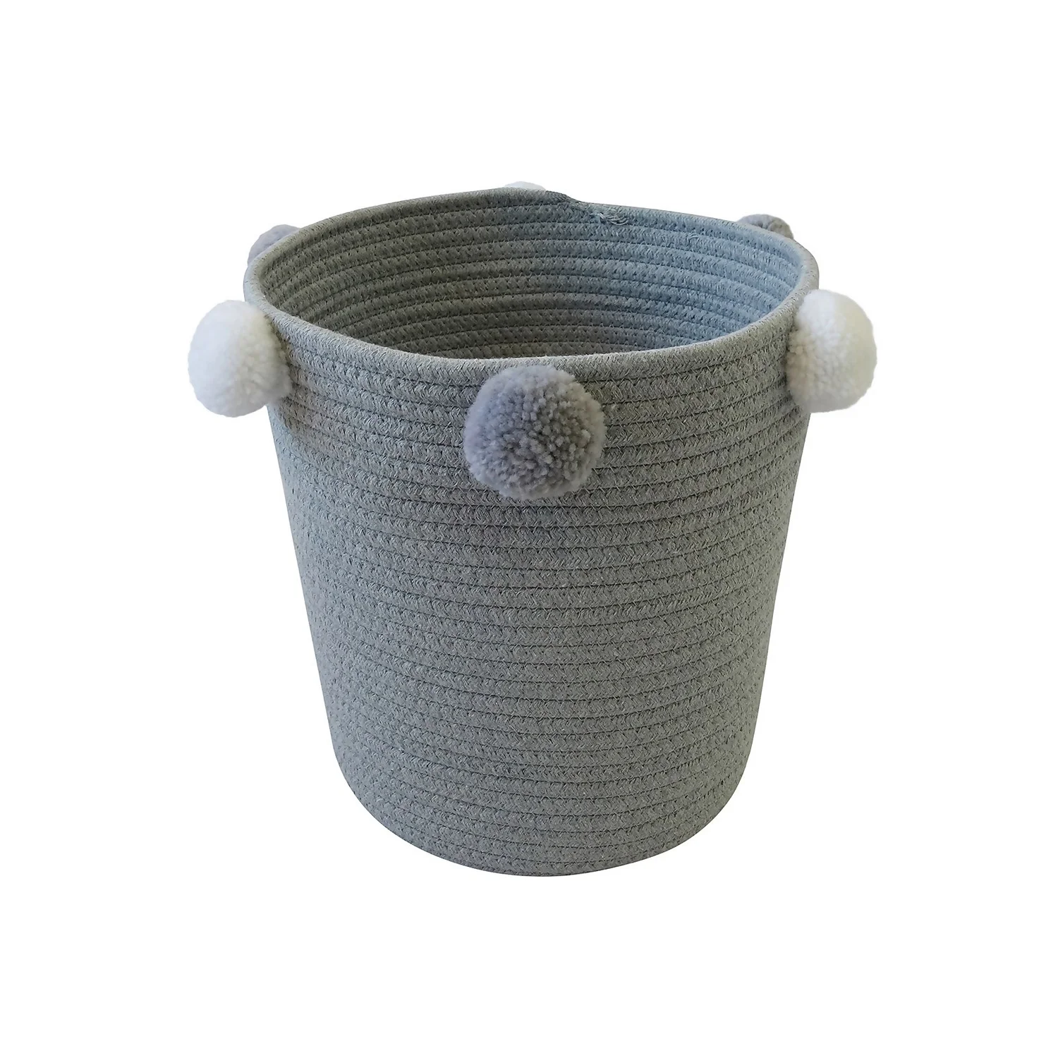 Round Cotton Rope Grey Pom Pom Basket - Image 3