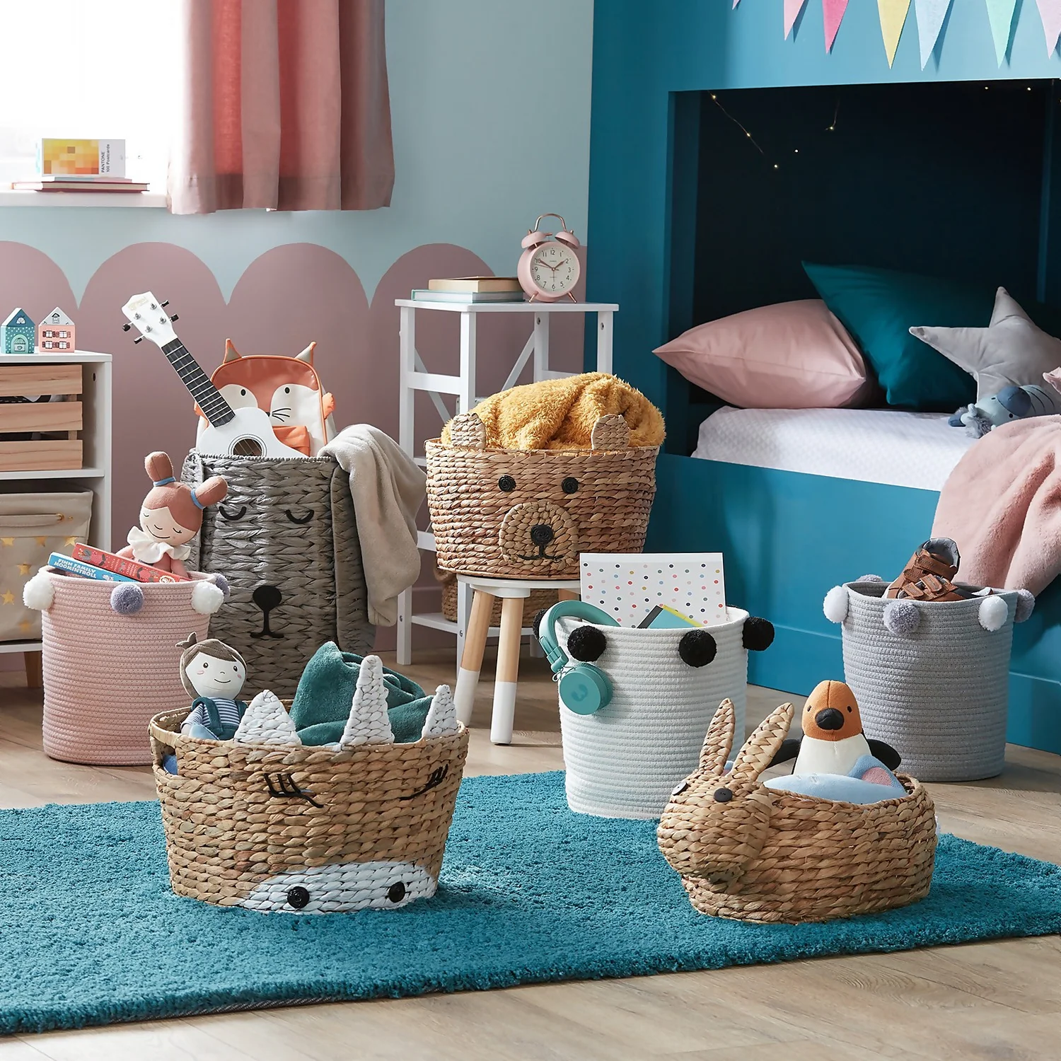 Round Cotton Rope Grey Pom Pom Basket - Image 2