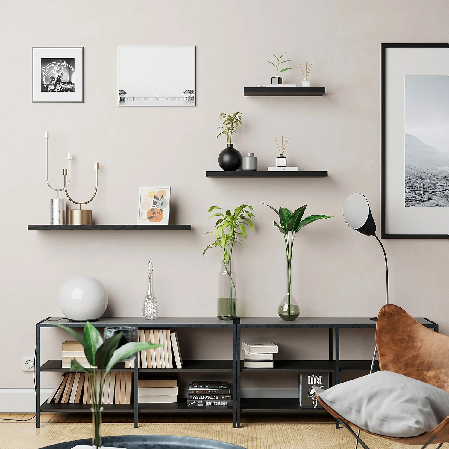 Flexi Storage Decorative Shelving Floating Shelf Black Oak 1200x38x240mm - Image 2
