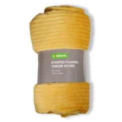 Striped Fleece Throw - Ochre - 130x180cm