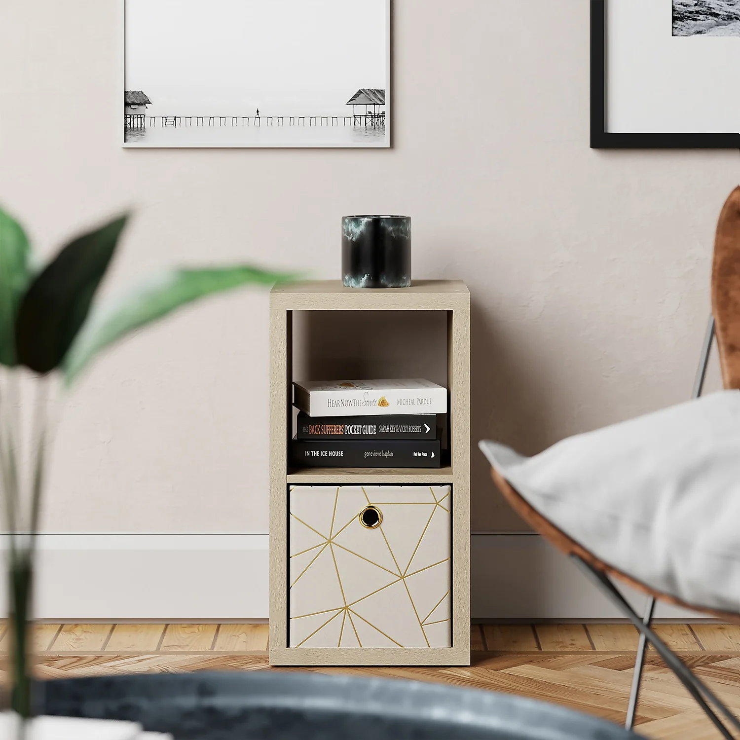 Clever Cube Velvet Geometric Insert - Cream & Gold - Image 2