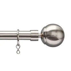 Extendable Ball Finial Curtain Pole - Satin Steel - 1.2-2.1m (16/19mm)