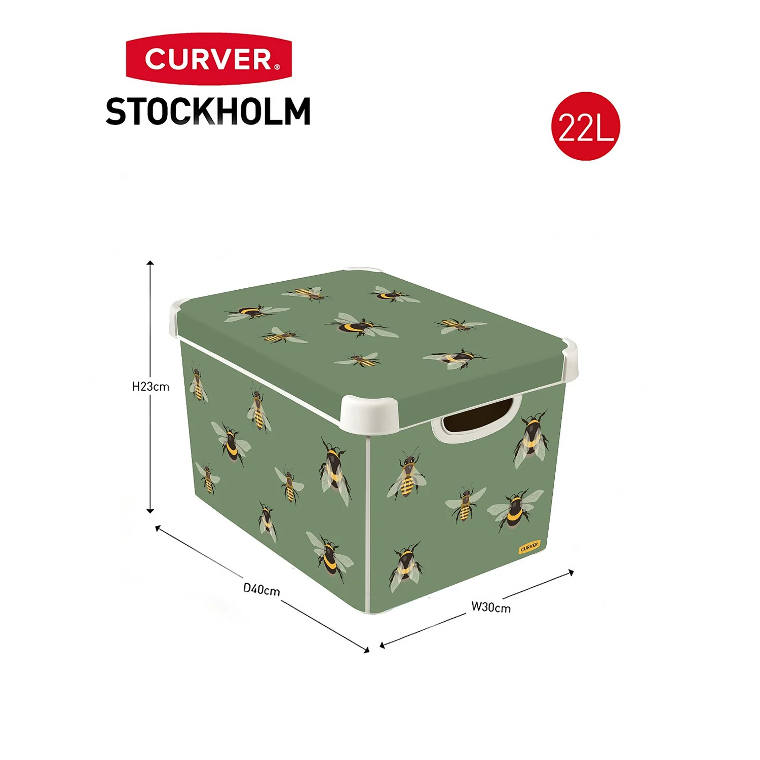Curver Stockholm Bees Deco Storage Box - Green - 22L - Image 6