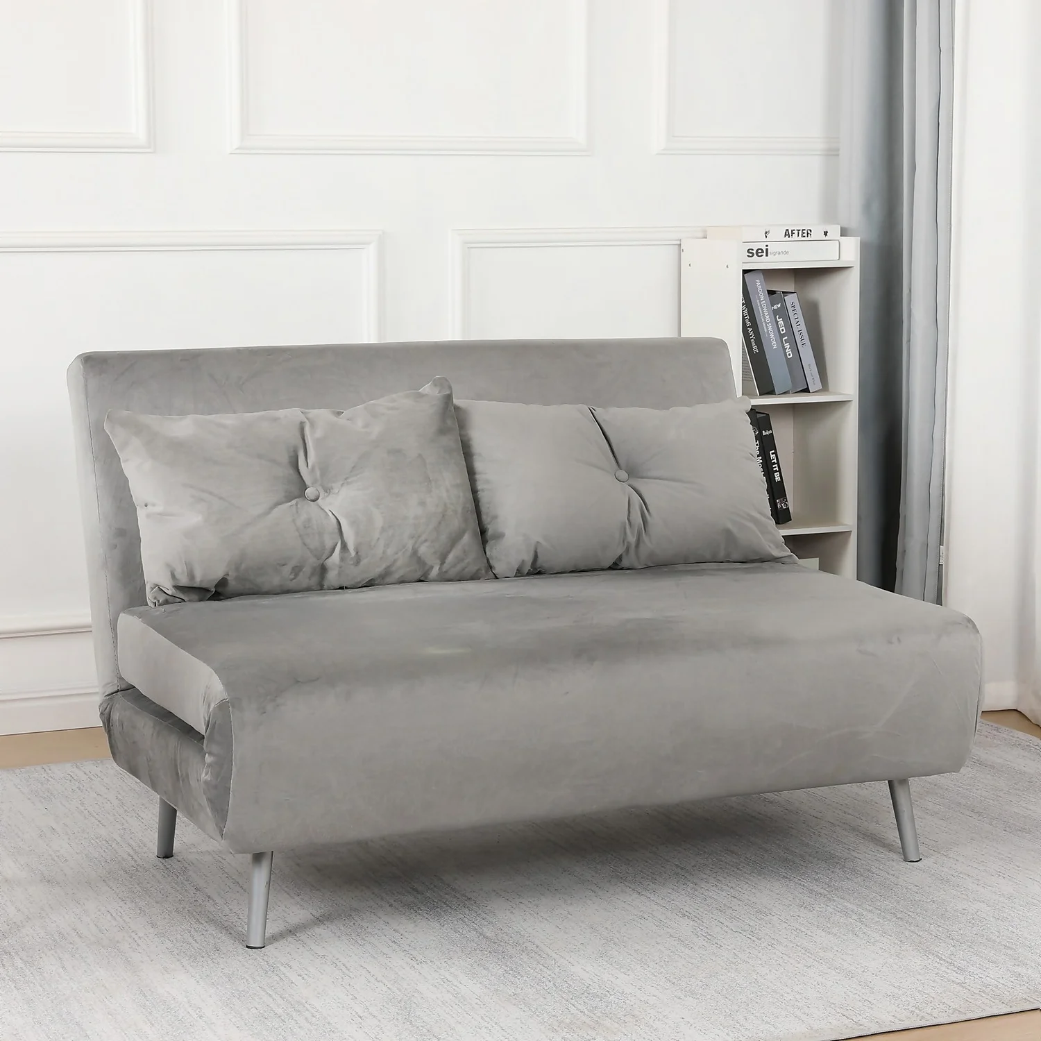 Freya Velvet Folding Sofa Bed - Grey - Image 2