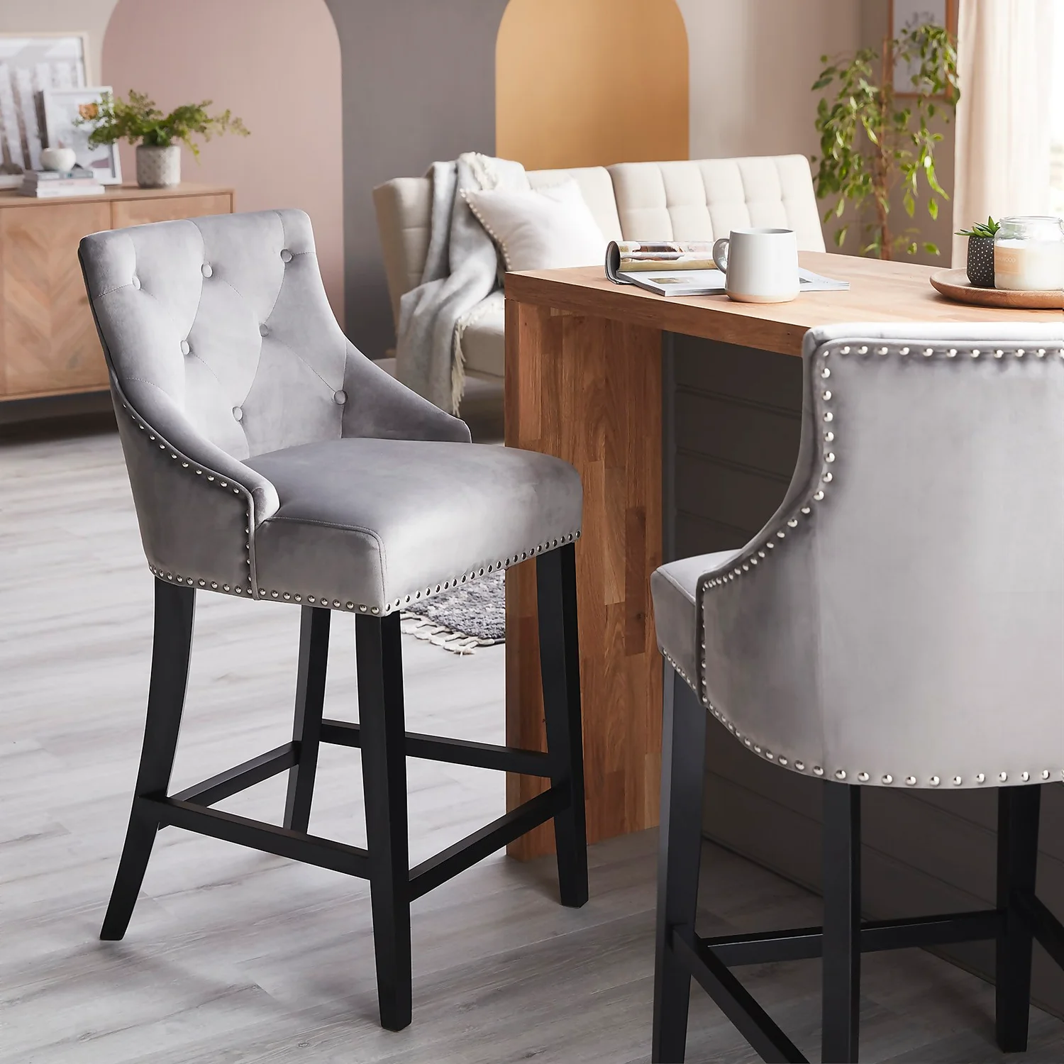 Annabelle Velvet Bar Stool - Grey - Image 2