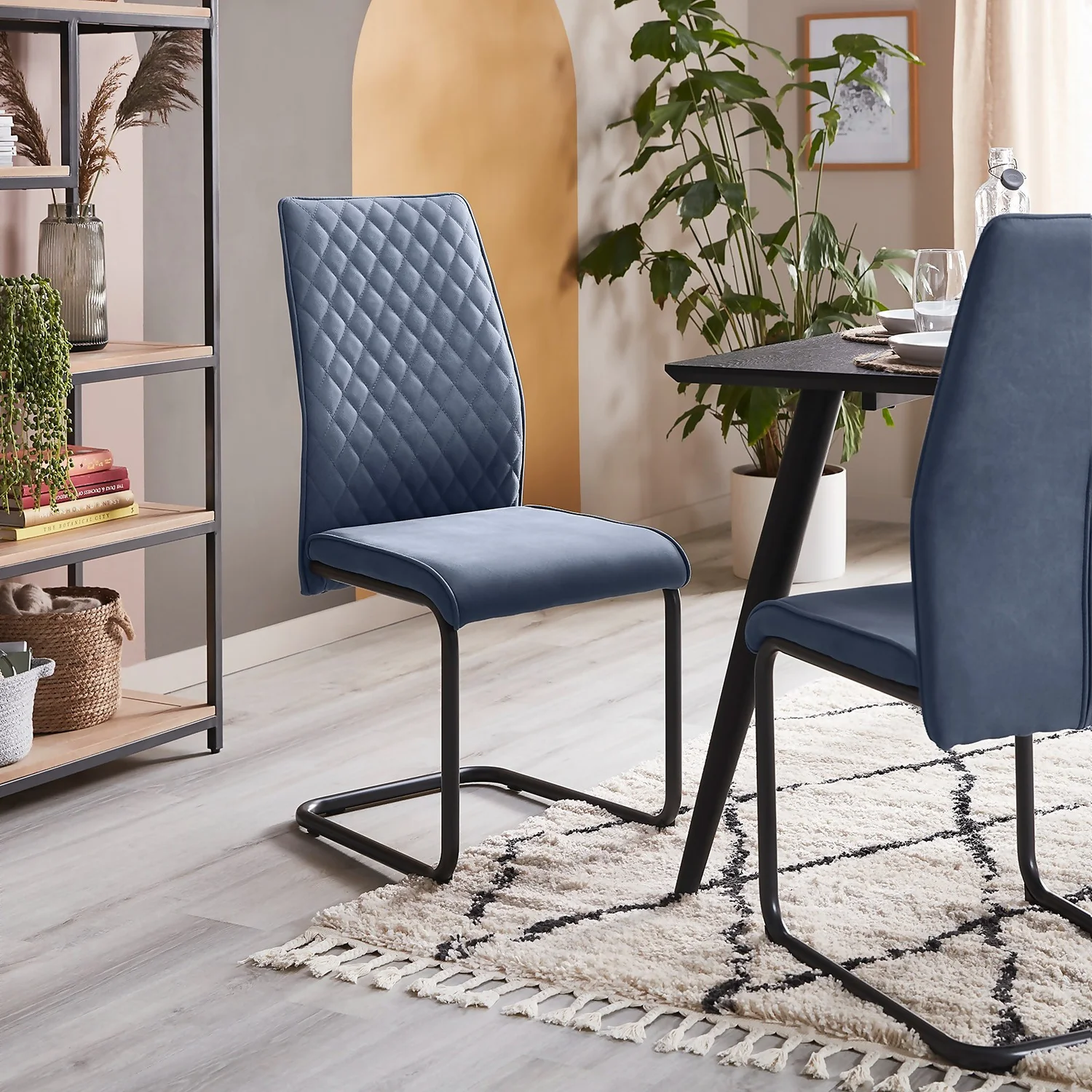 Skelby Cantilever Dining Chairs - Set Of 2 - Denim Blue - Image 2
