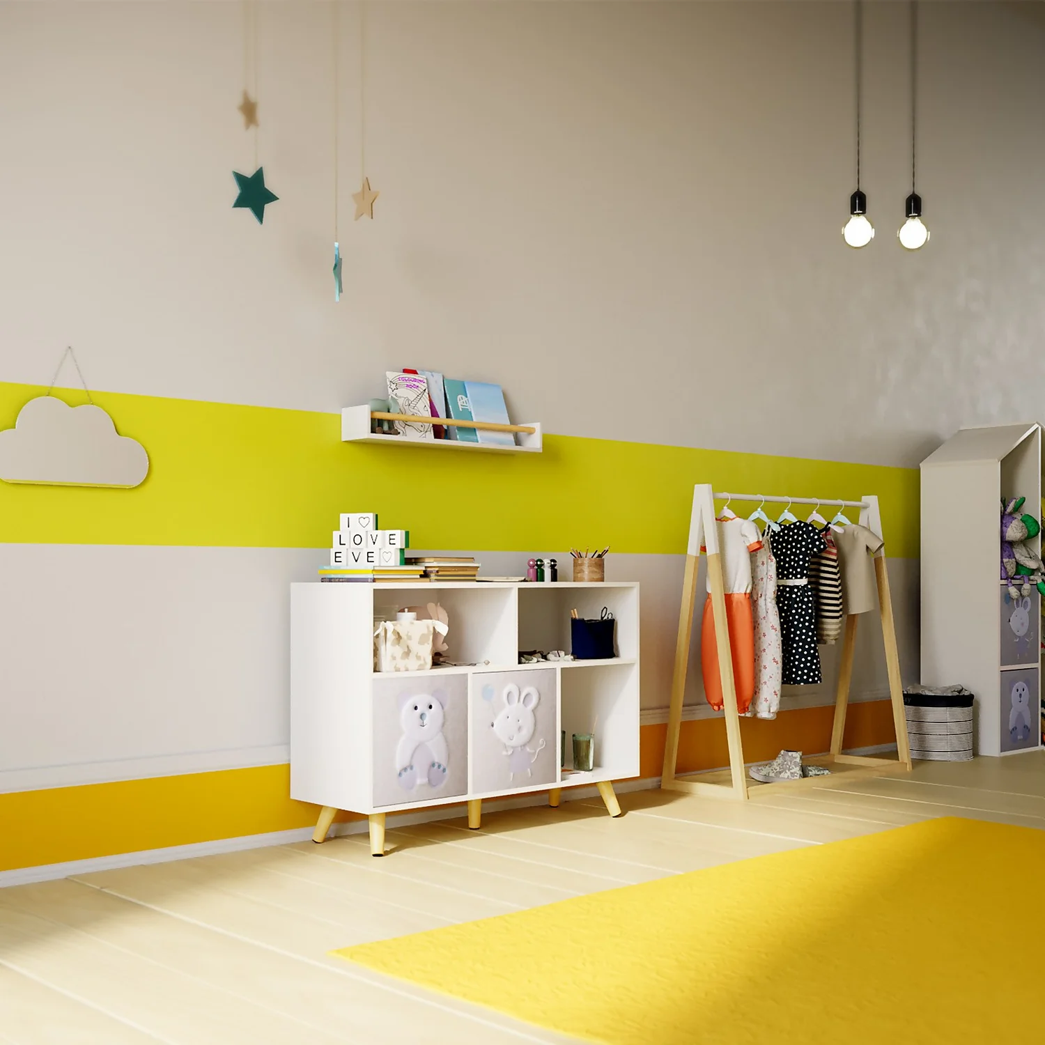 Kids Storage Rail Bookshelf - White & Natural - Image 3