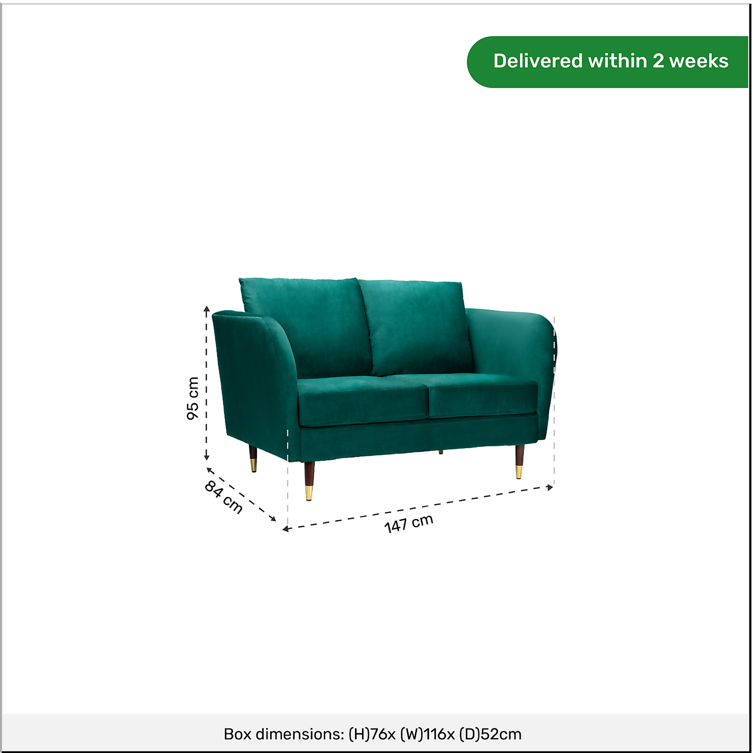 Cosmo Velvet 2 Seater Sofa In A Box - Emerald - Image 8