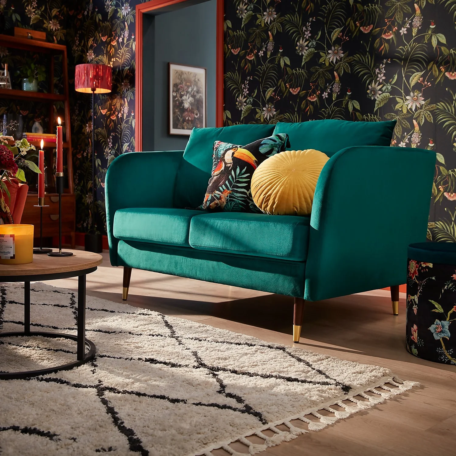 Cosmo Velvet 2 Seater Sofa In A Box - Emerald - Image 2