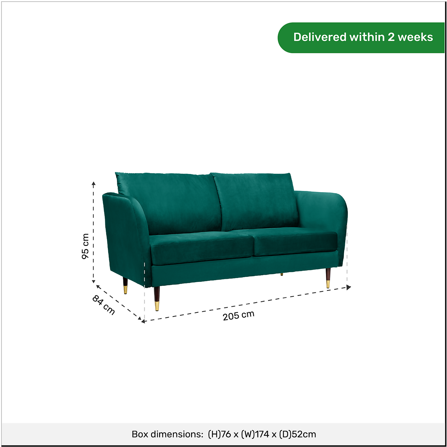 Cosmo Velvet 3 Seater Sofa In A Box - Emerald - Image 7