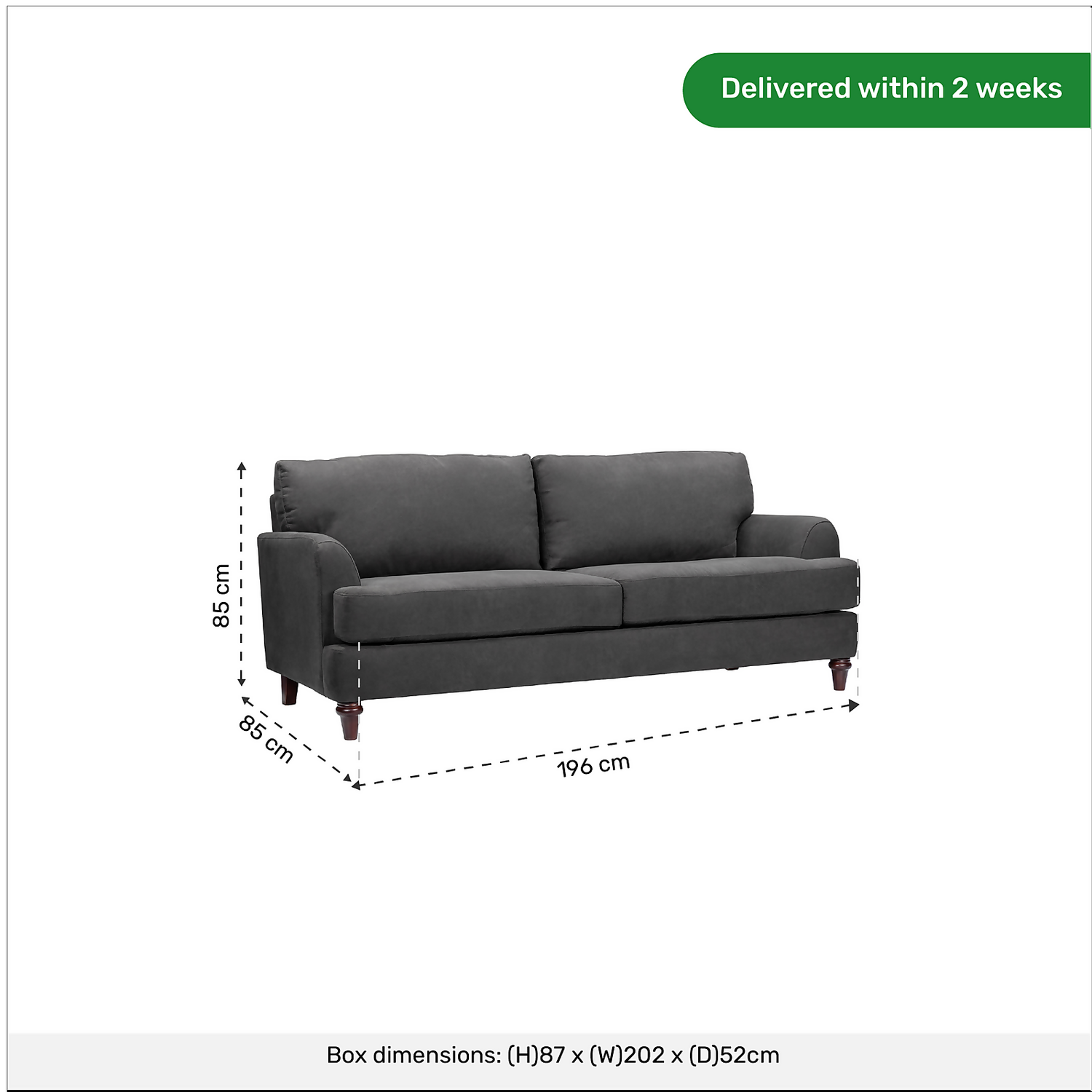 Brook 3 Seater Sofa In A Box - Charcoal - Image 7