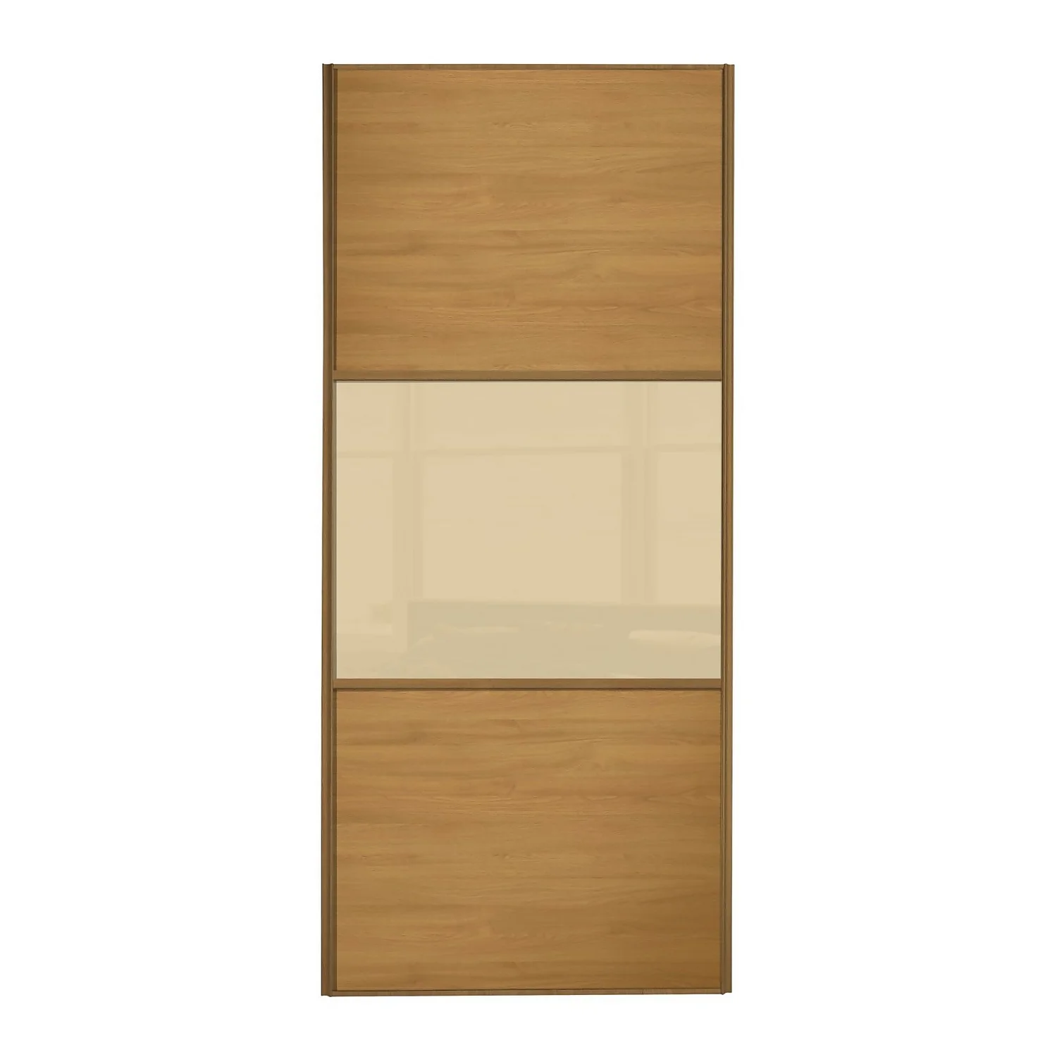 Linear Sliding Wardrobe Door 3 Panel Windsor Oak And Cream Glass With Oak Frame (W)610mm