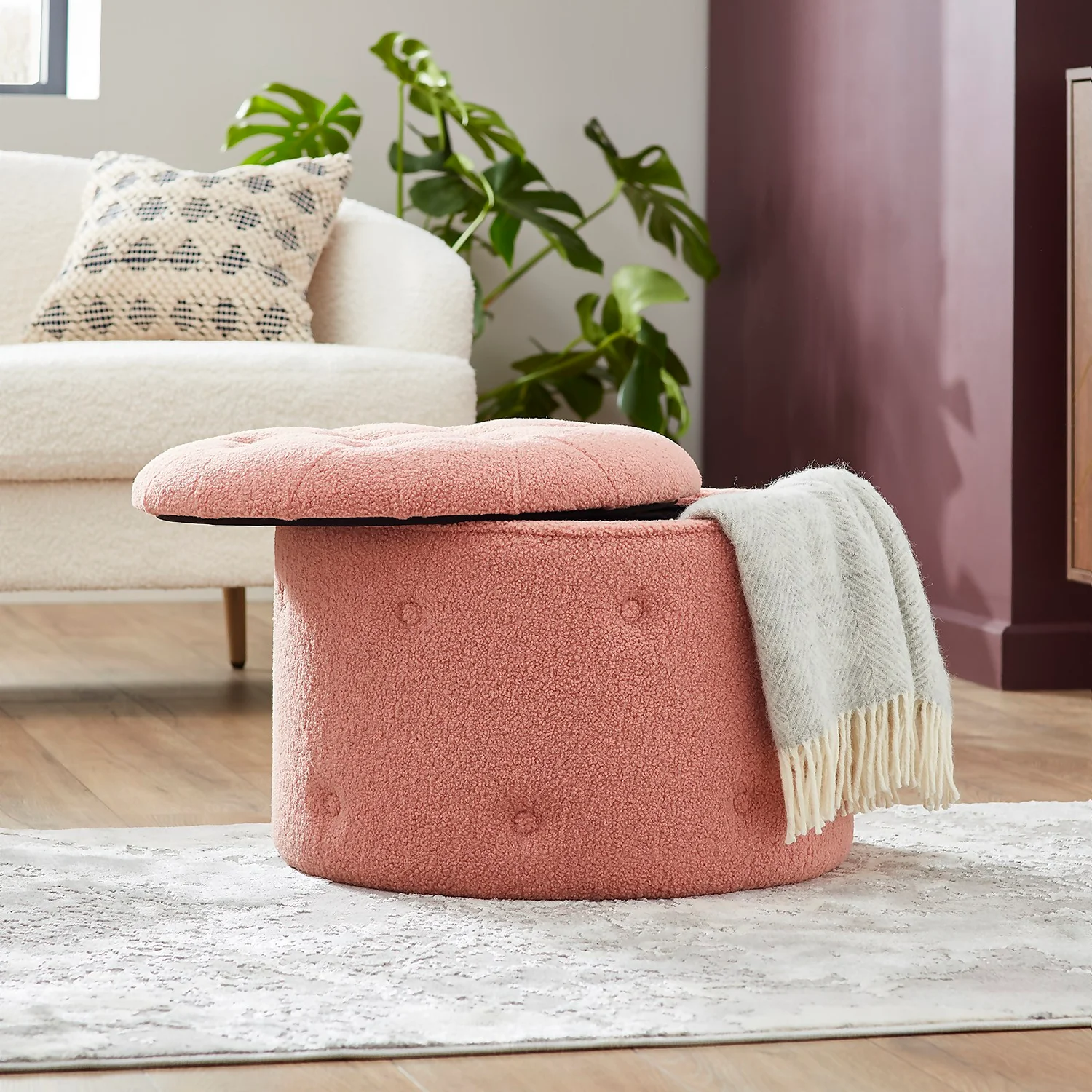 Betty Boucle Button Ottoman - Rose - Image 2