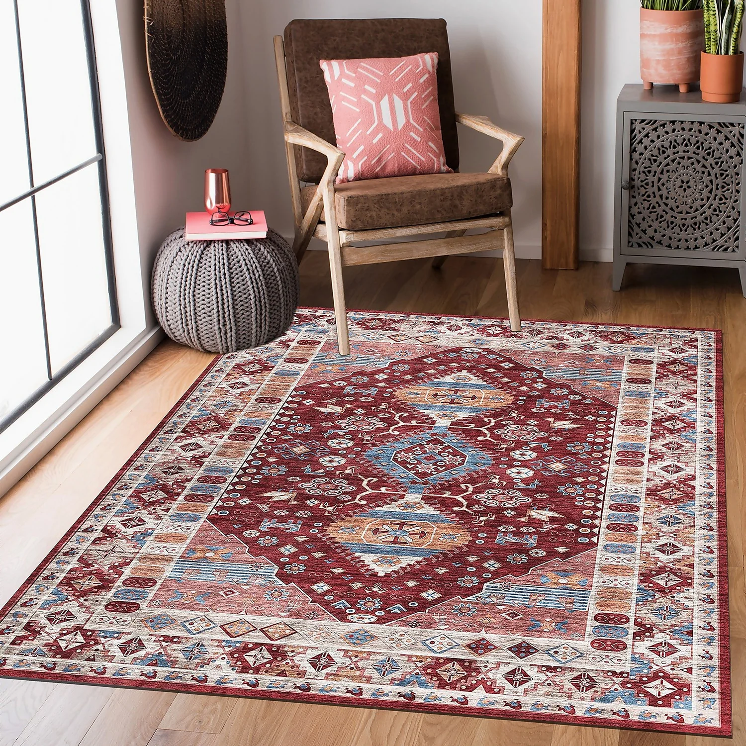 Madar Washable Rug - Red - 120x160cm - Image 2