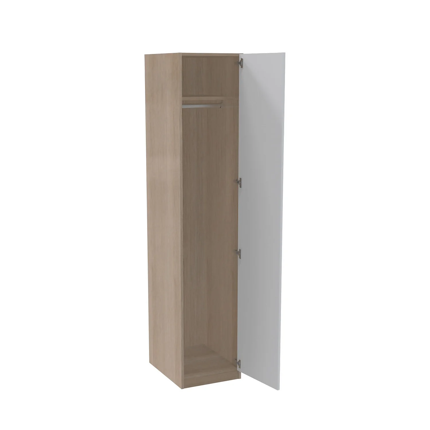House Beautiful Honest Single Wardrobe, Oak Effect Carcass - Gloss White Slab Door (W) 450mm X (H) 2196mm - Image 2