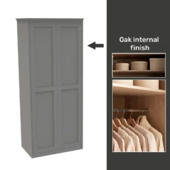 House Beautiful Realm Fitted Look Double Wardrobe, Oak Effect Carcass - Grey Shaker Doors (W) 1001mm X (H) 2256mm