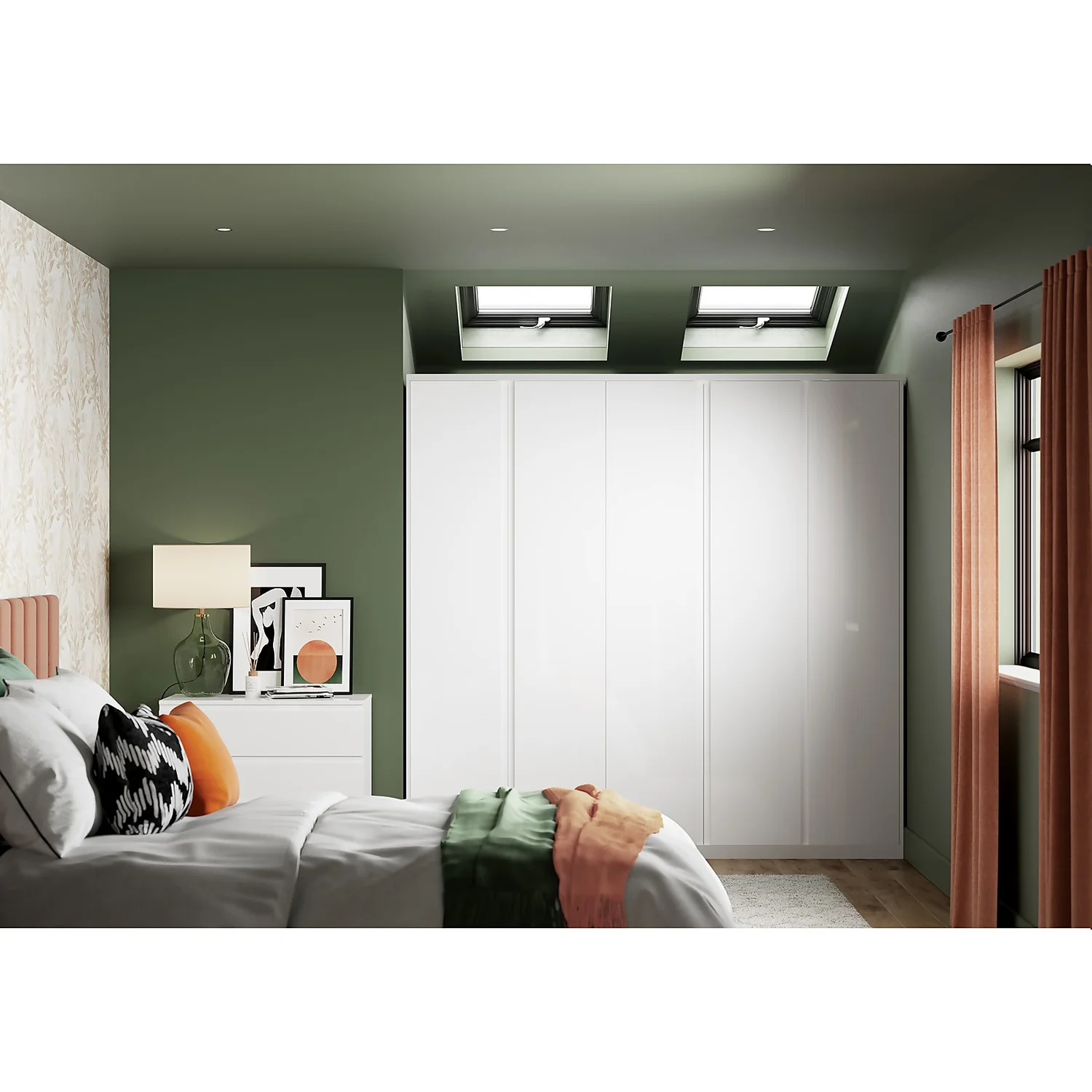 House Beautiful Escape Fitted Look Double Wardrobe, Oak Effect Carcass - Gloss White Handleless Doors (W) 940mm X (H) 2226mm - Image 4