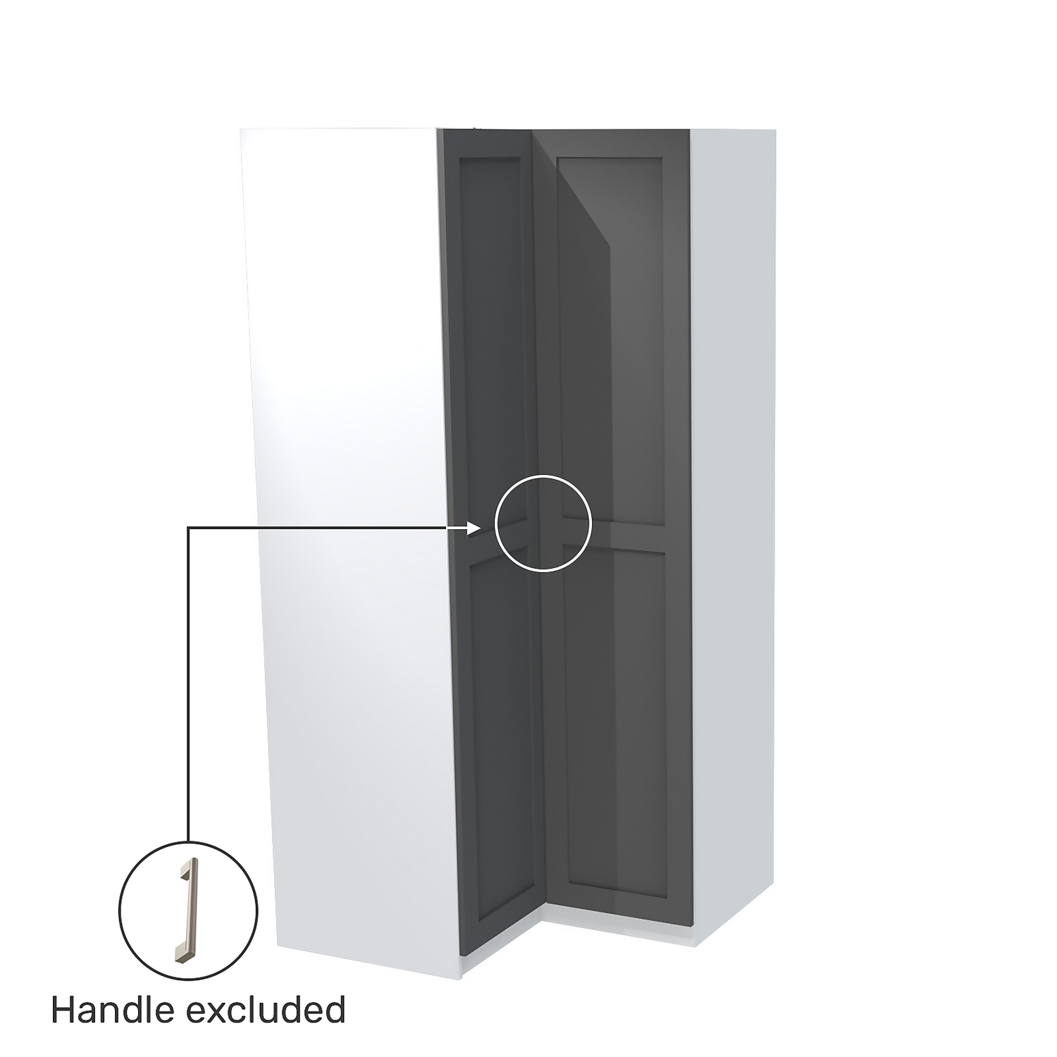 House Beautiful Realm Corner Wardrobe, White Carcass - Carbon Grey Shaker Doors (W) 1053mm X (H) 2196mm - Image 3