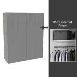 House Beautiful Honest Fitted Look Quad Wardrobe, White Carcass - Gloss Grey Slab Doors (W) 1840mm X (H) 2226mm