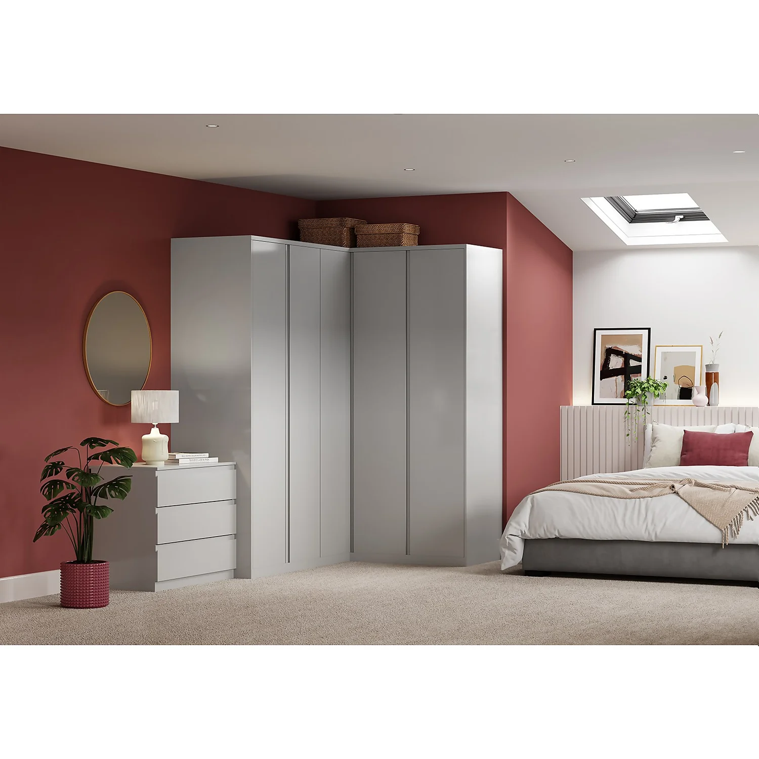 House Beautiful Escape Fitted Look Double Wardrobe, Grey Carcass - Gloss Grey Handleless Doors (W) 940mm X (H) 2226mm - Image 4
