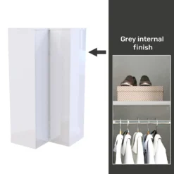 House Beautiful Escape Fitted Look Corner Wardrobe, Grey Carcass - Gloss White Handleless Doors (W) 1073mm X (H) 2226mm