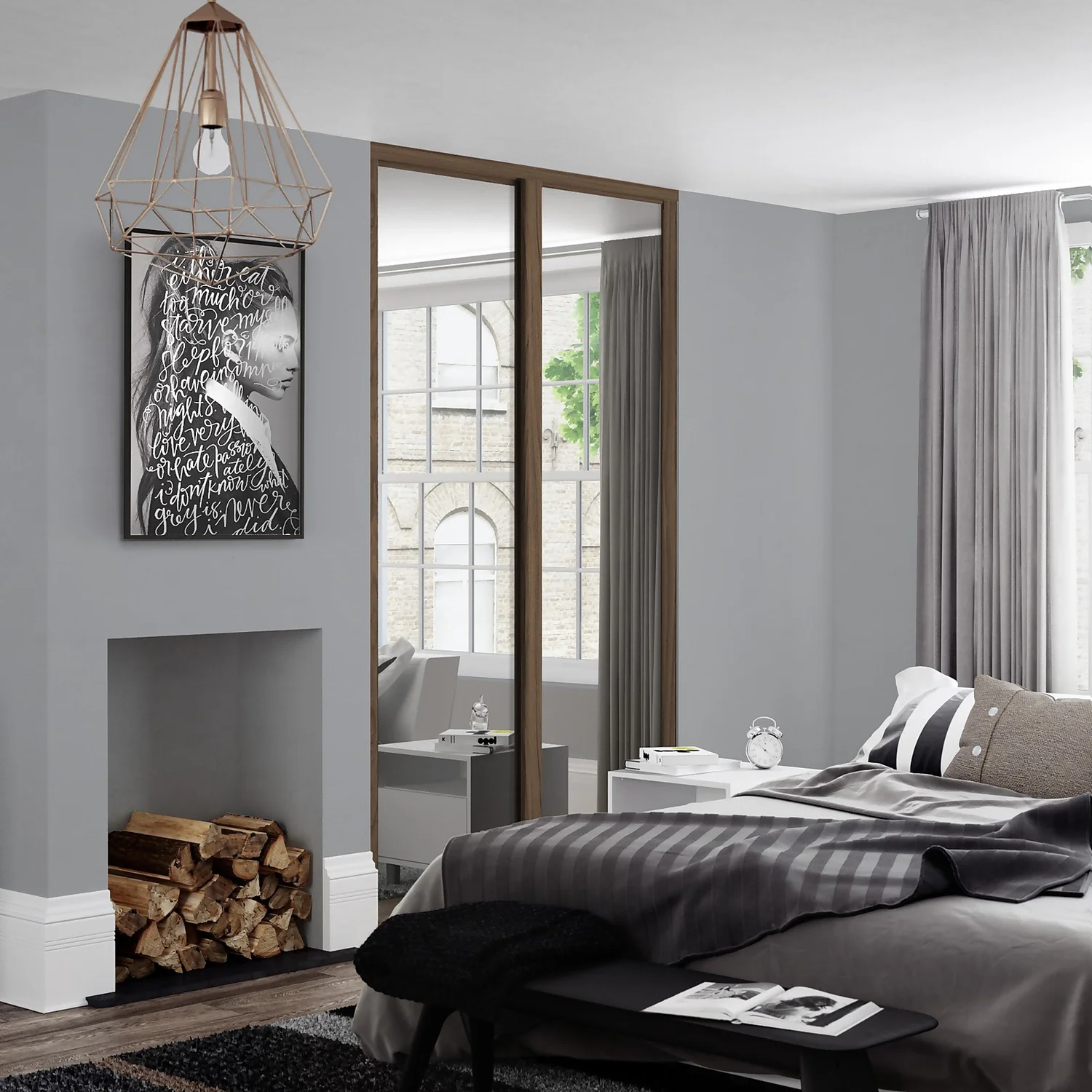 Shaker 2 Door Sliding Wardrobe Kit Mirror With Walnut Frame (W)1145 X (H)2260mm - Image 2