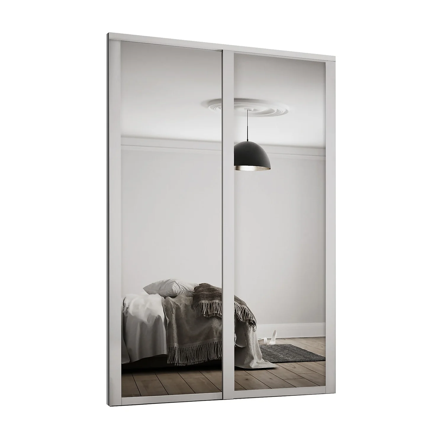 Shaker 2 Door Sliding Wardrobe Kit Mirror With Dove Grey Frame (W)1145 X (H)2260mm