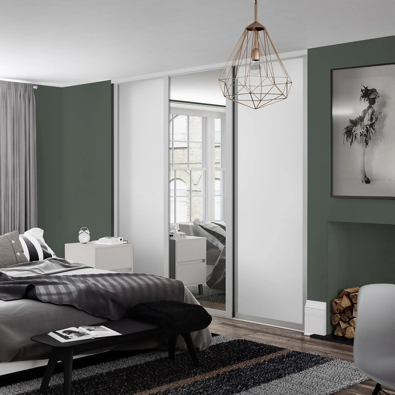 Shaker 3 Door Sliding Wardrobe Kit Dove Grey Panel / Mirror With Dove Grey Frame (W)2592 X (H)2260mm - Image 2